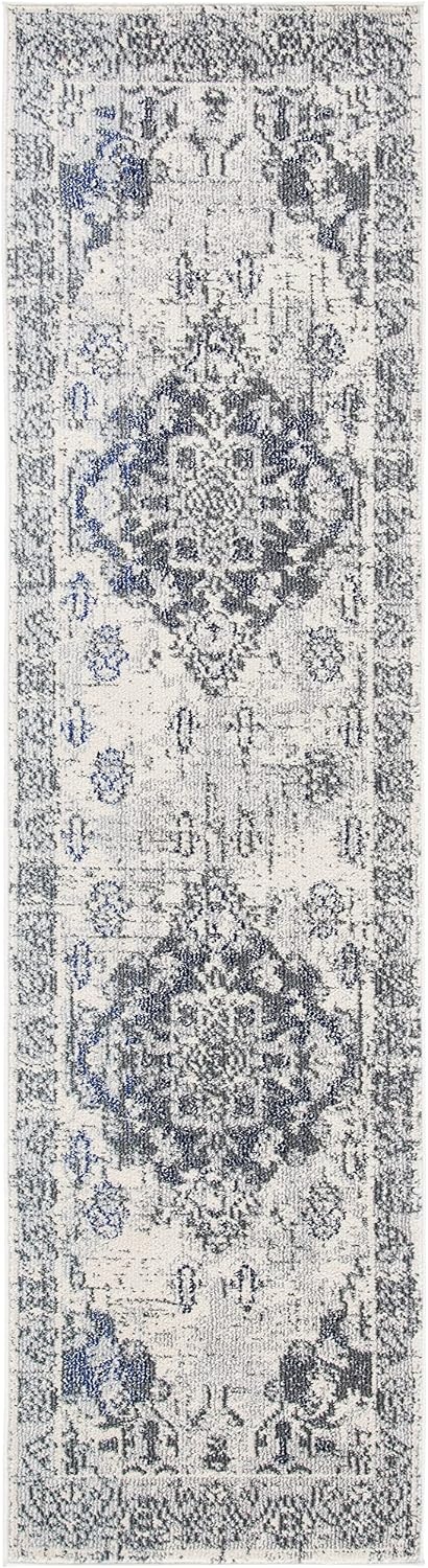 image:imageSAFAVIEH Monaco Collection Area Rug 8 Round Forest Green amp Light Blue NonShedding amp Easy to Clean Distressed Medallion Design Ideal for Living Room Bedroom Dining Space MNC243FIvoryGrey