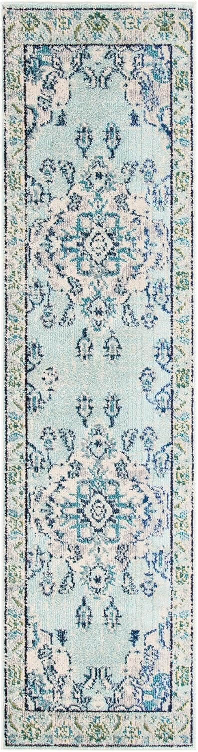 image:imageSAFAVIEH Monaco Collection Area Rug 8 Round Forest Green amp Light Blue NonShedding amp Easy to Clean Distressed Medallion Design Ideal for Living Room Bedroom Dining Space MNC243FLight Blue Ivory