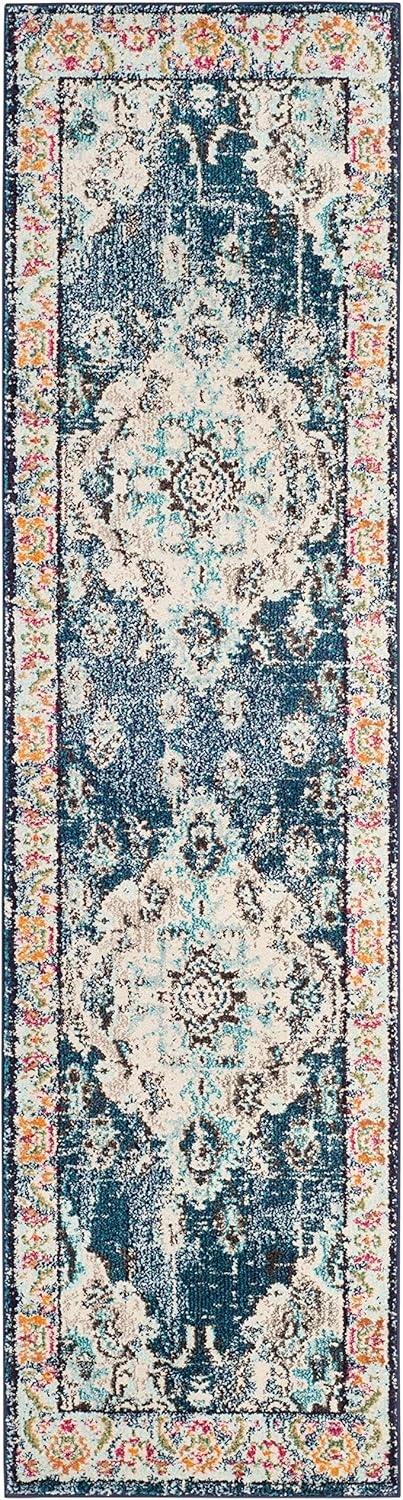 image:imageSAFAVIEH Monaco Collection Area Rug 8 Round Forest Green amp Light Blue NonShedding amp Easy to Clean Distressed Medallion Design Ideal for Living Room Bedroom Dining Space MNC243FNavyLight Blue