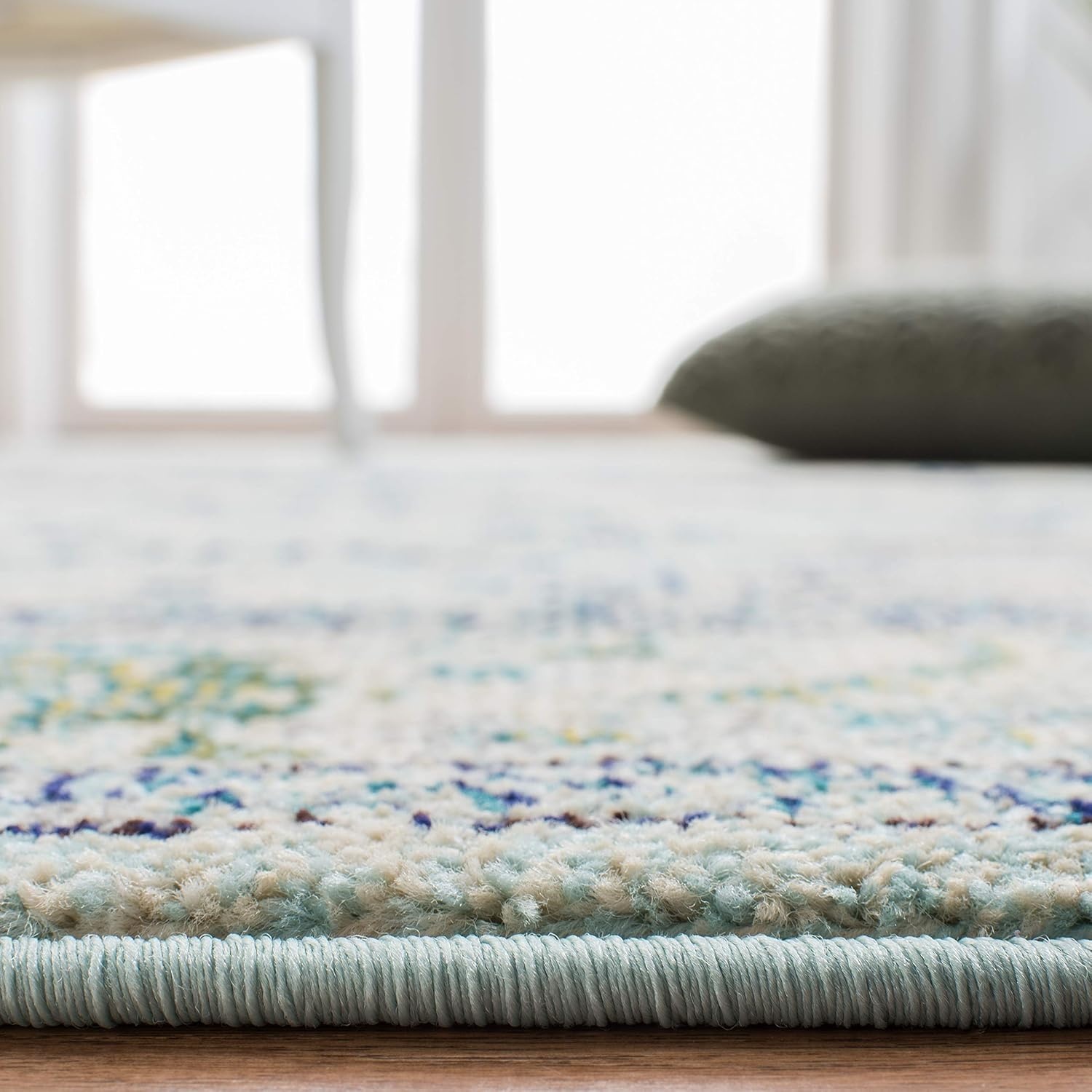 image:imageSAFAVIEH Monaco Collection Area Rug 8 Round Forest Green amp Light Blue NonShedding amp Easy to Clean Distressed Medallion Design Ideal for Living Room Bedroom Dining Space MNC243FLight Blue Ivory