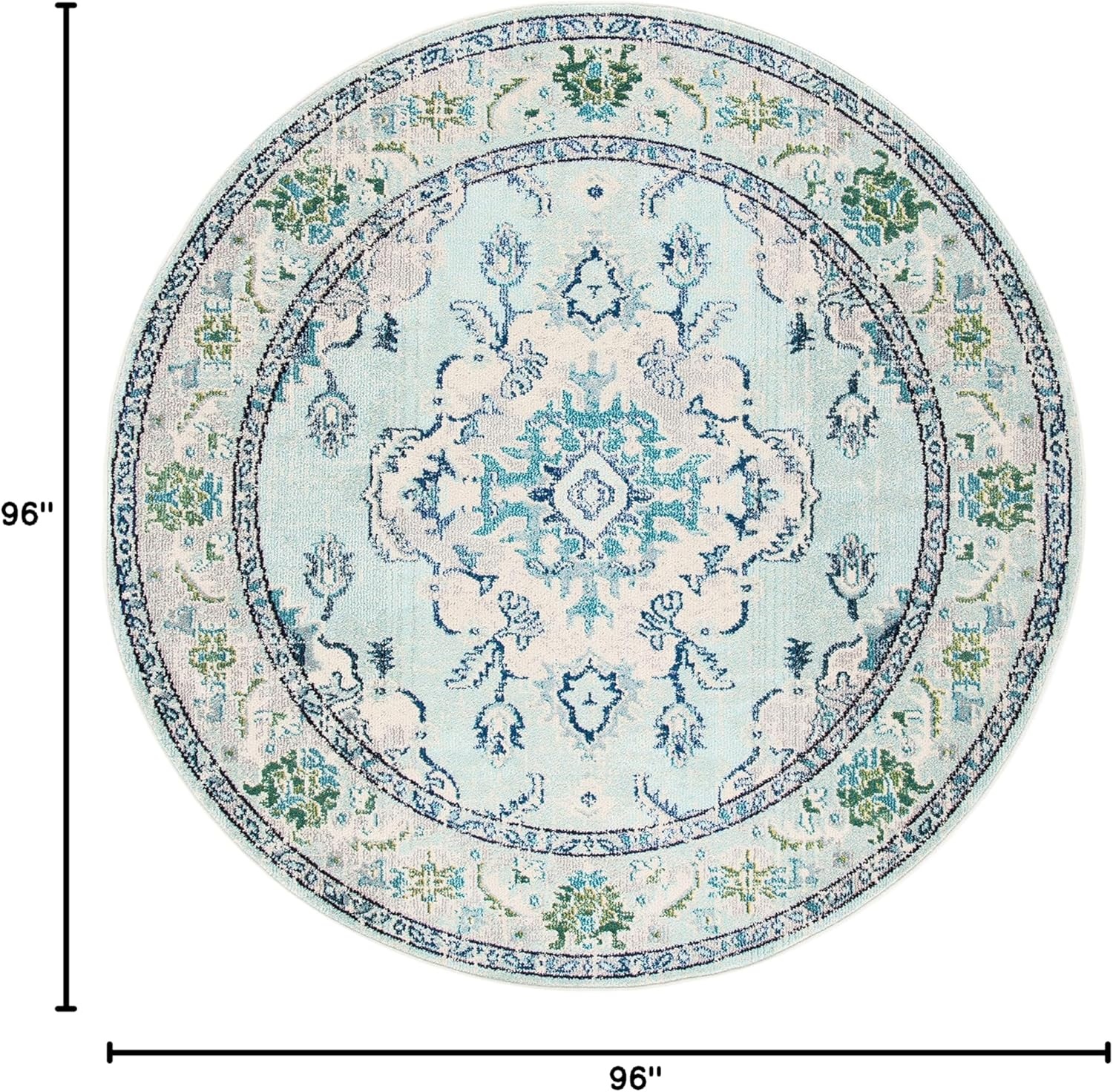 image:imageSAFAVIEH Monaco Collection Area Rug 8 Round Forest Green amp Light Blue NonShedding amp Easy to Clean Distressed Medallion Design Ideal for Living Room Bedroom Dining Space MNC243FLight Blue Ivory