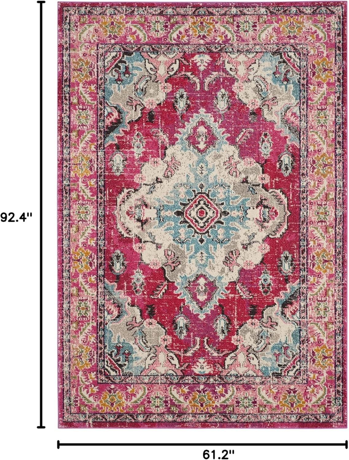 image:imageSAFAVIEH Monaco Collection Area Rug 8 Round Forest Green amp Light Blue NonShedding amp Easy to Clean Distressed Medallion Design Ideal for Living Room Bedroom Dining Space MNC243FPinkMulti