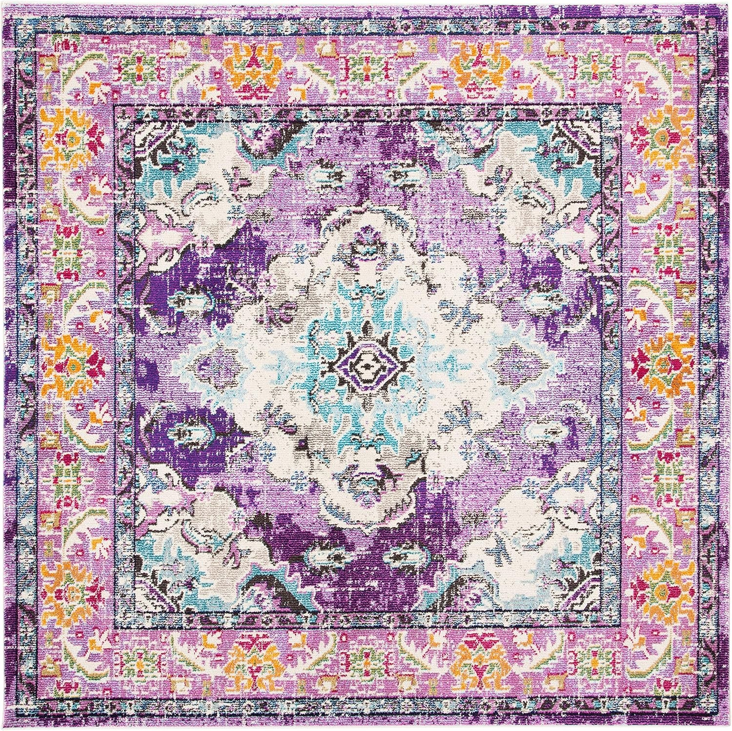 image:imageSAFAVIEH Monaco Collection Area Rug 8 Round Forest Green amp Light Blue NonShedding amp Easy to Clean Distressed Medallion Design Ideal for Living Room Bedroom Dining Space MNC243FVioletLight Blue