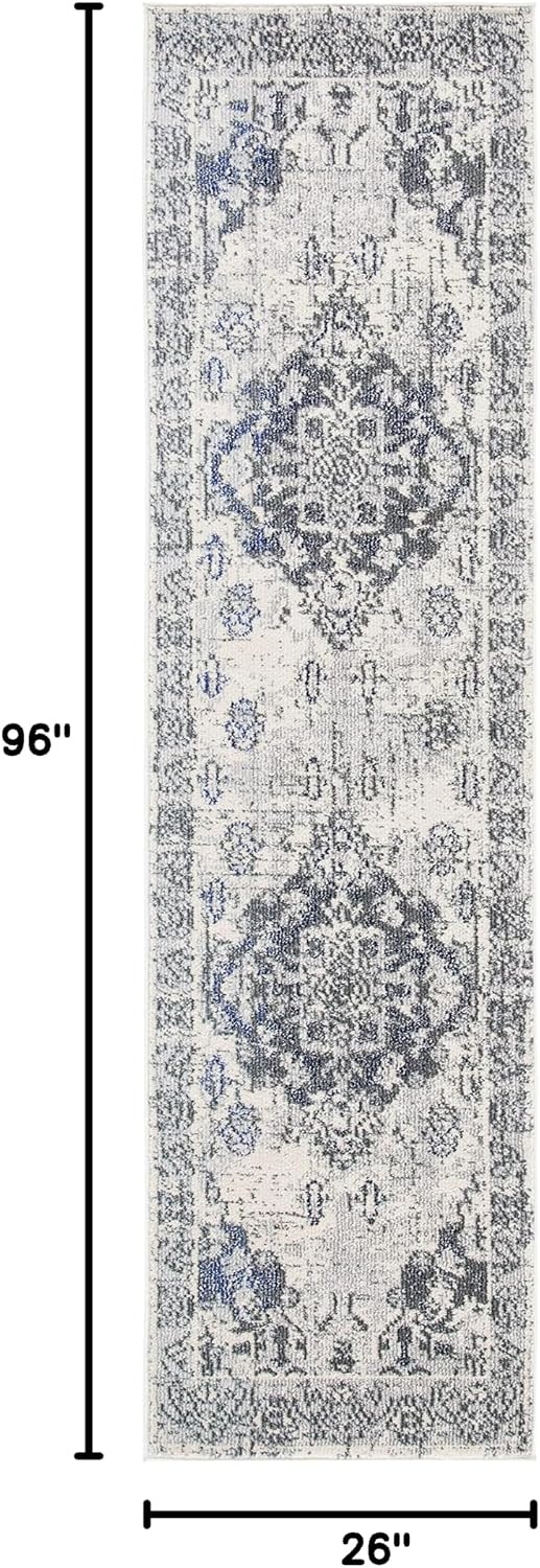 image:imageSAFAVIEH Monaco Collection Area Rug 8 Round Forest Green amp Light Blue NonShedding amp Easy to Clean Distressed Medallion Design Ideal for Living Room Bedroom Dining Space MNC243FIvoryGrey