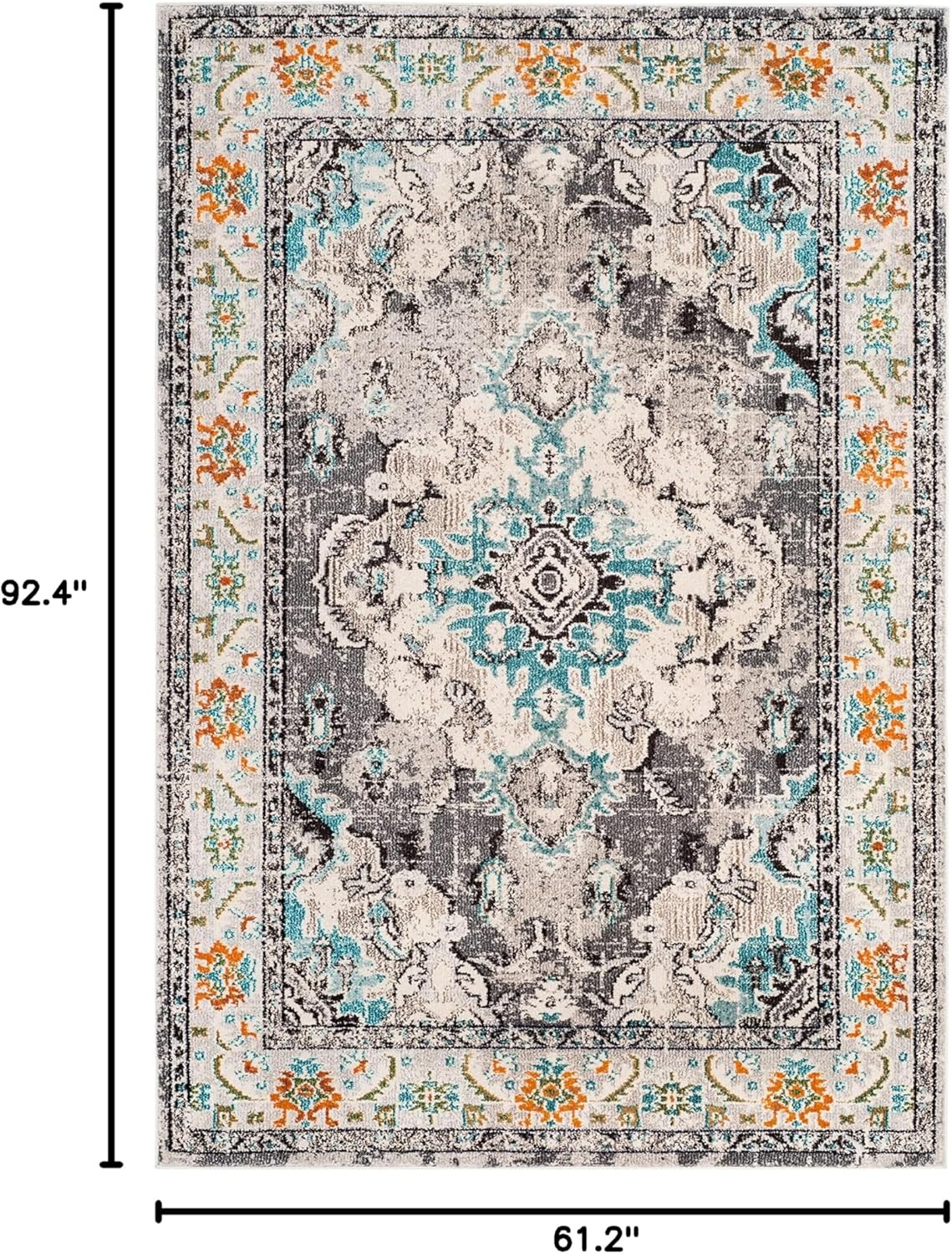 image:imageSAFAVIEH Monaco Collection Area Rug 8 Round Forest Green amp Light Blue NonShedding amp Easy to Clean Distressed Medallion Design Ideal for Living Room Bedroom Dining Space MNC243FGreyLight Blue
