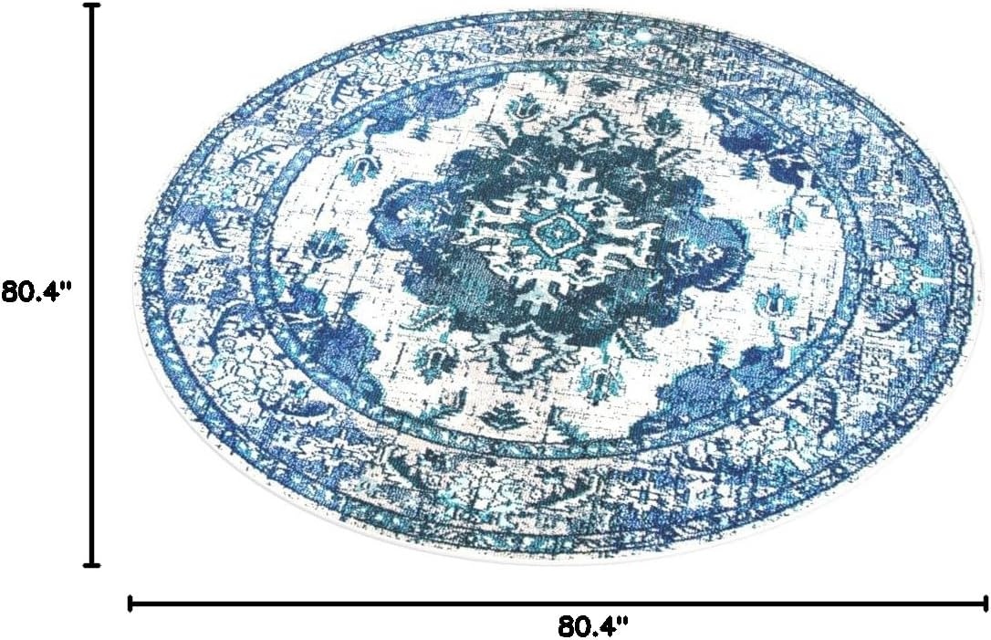 image:imageSAFAVIEH Monaco Collection Area Rug 8 Round Forest Green amp Light Blue NonShedding amp Easy to Clean Distressed Medallion Design Ideal for Living Room Bedroom Dining Space MNC243FIvoryBlue