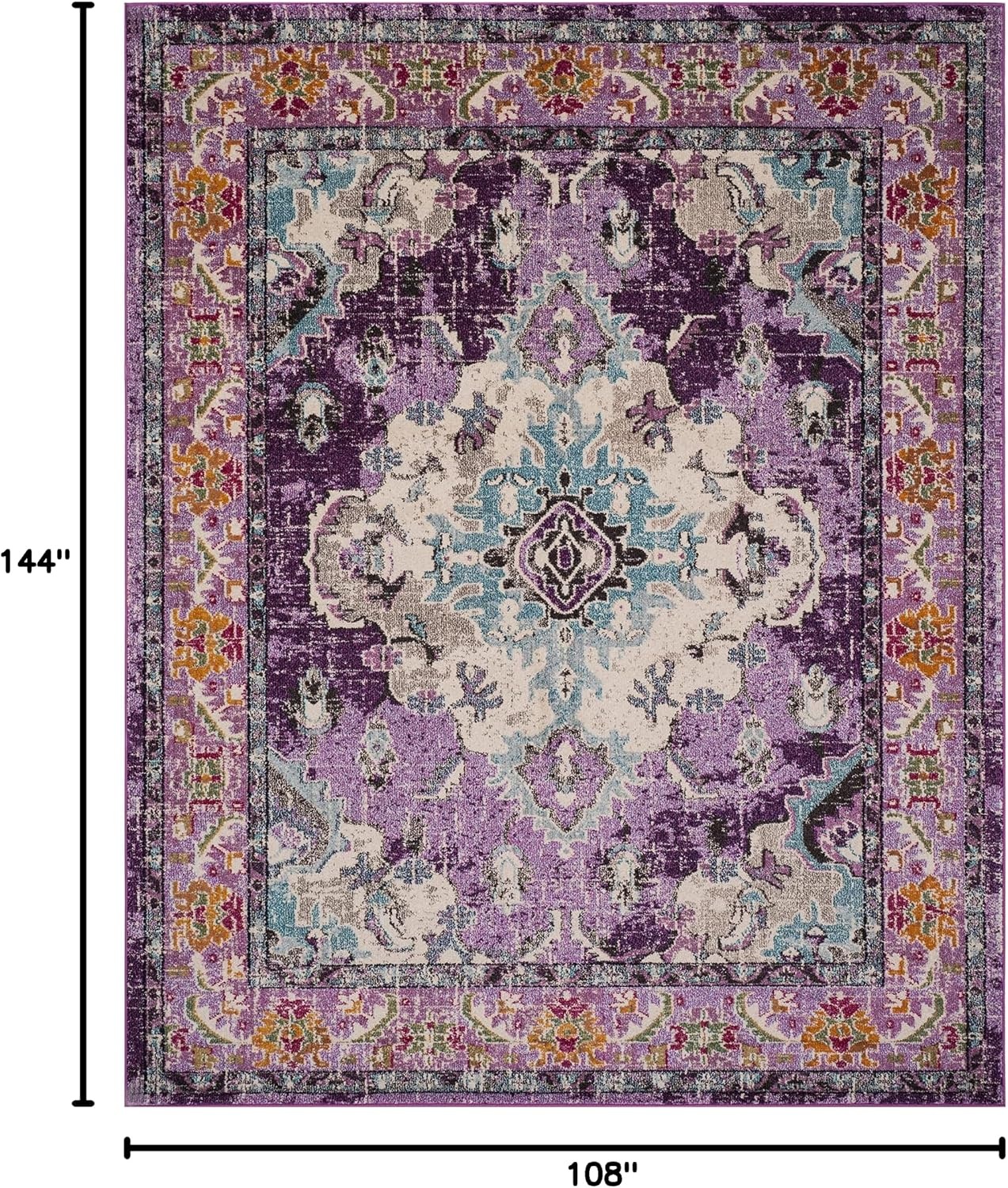 image:imageSAFAVIEH Monaco Collection Area Rug 8 Round Forest Green amp Light Blue NonShedding amp Easy to Clean Distressed Medallion Design Ideal for Living Room Bedroom Dining Space MNC243FVioletLight Blue