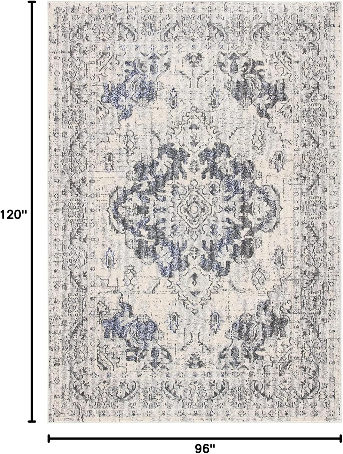 image:imageSAFAVIEH Monaco Collection Area Rug 8 Round Forest Green amp Light Blue NonShedding amp Easy to Clean Distressed Medallion Design Ideal for Living Room Bedroom Dining Space MNC243FIvoryGrey