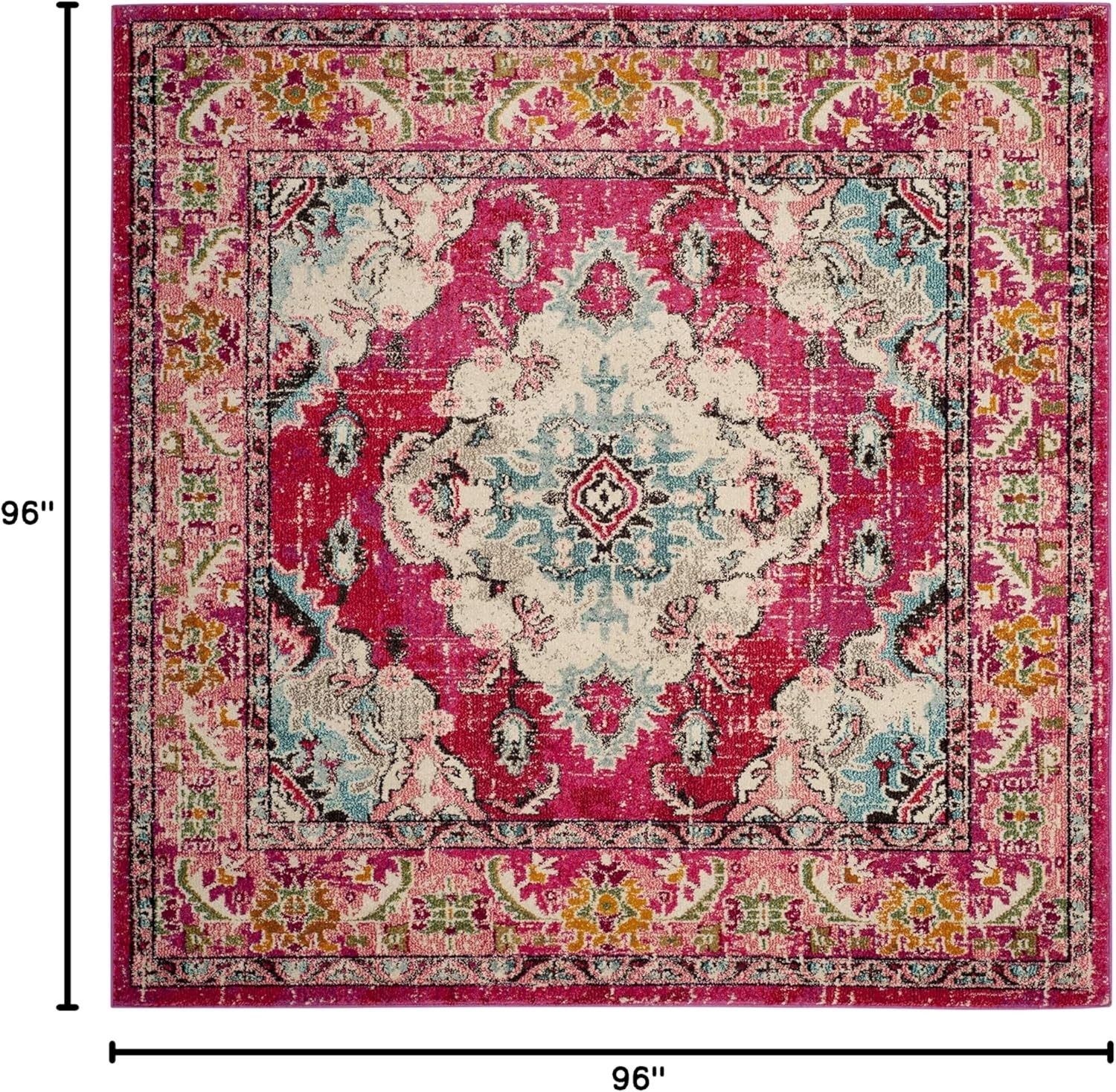 image:imageSAFAVIEH Monaco Collection Area Rug 8 Round Forest Green amp Light Blue NonShedding amp Easy to Clean Distressed Medallion Design Ideal for Living Room Bedroom Dining Space MNC243FPinkMulti