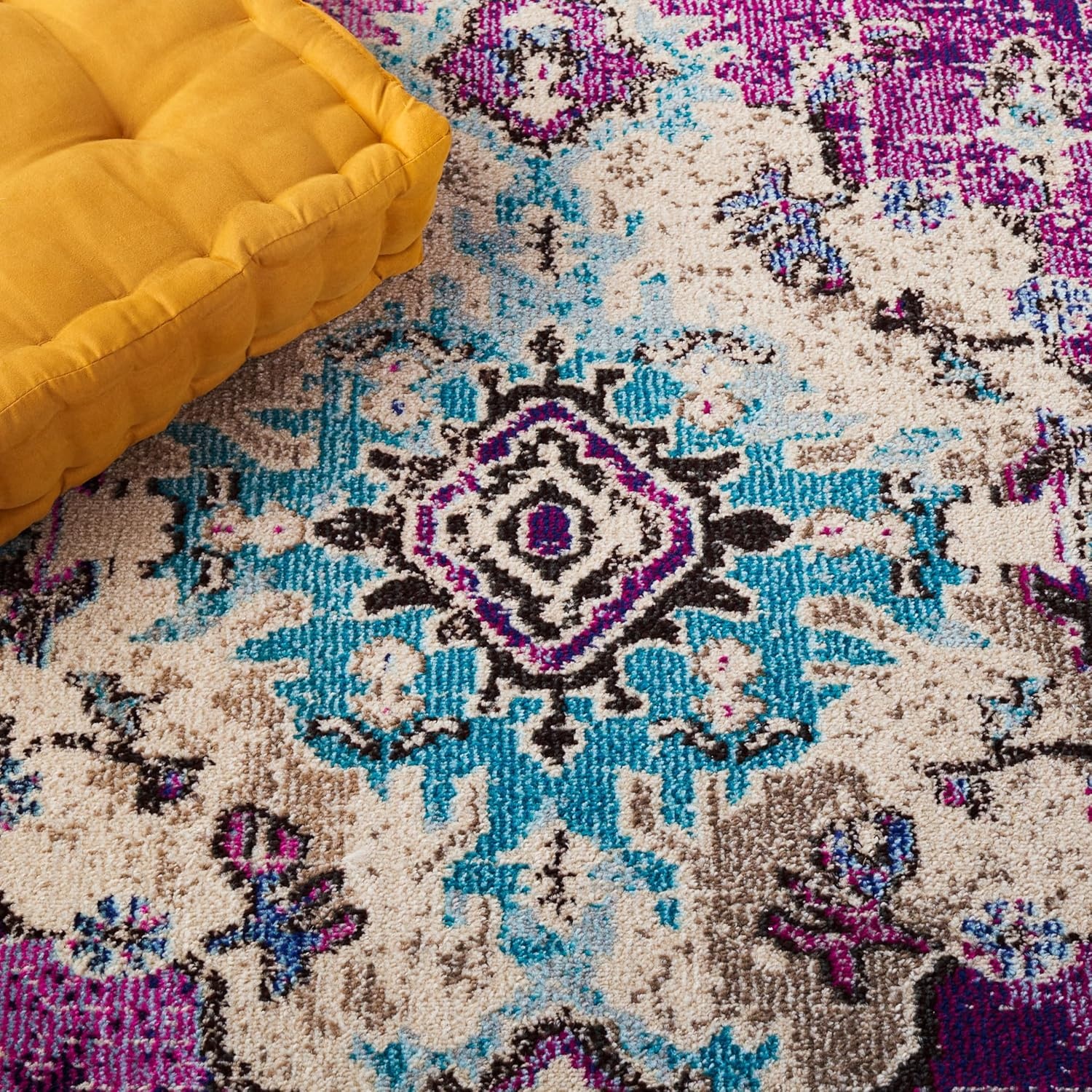 image:imageSAFAVIEH Monaco Collection Area Rug 8 Round Forest Green amp Light Blue NonShedding amp Easy to Clean Distressed Medallion Design Ideal for Living Room Bedroom Dining Space MNC243FVioletLight Blue