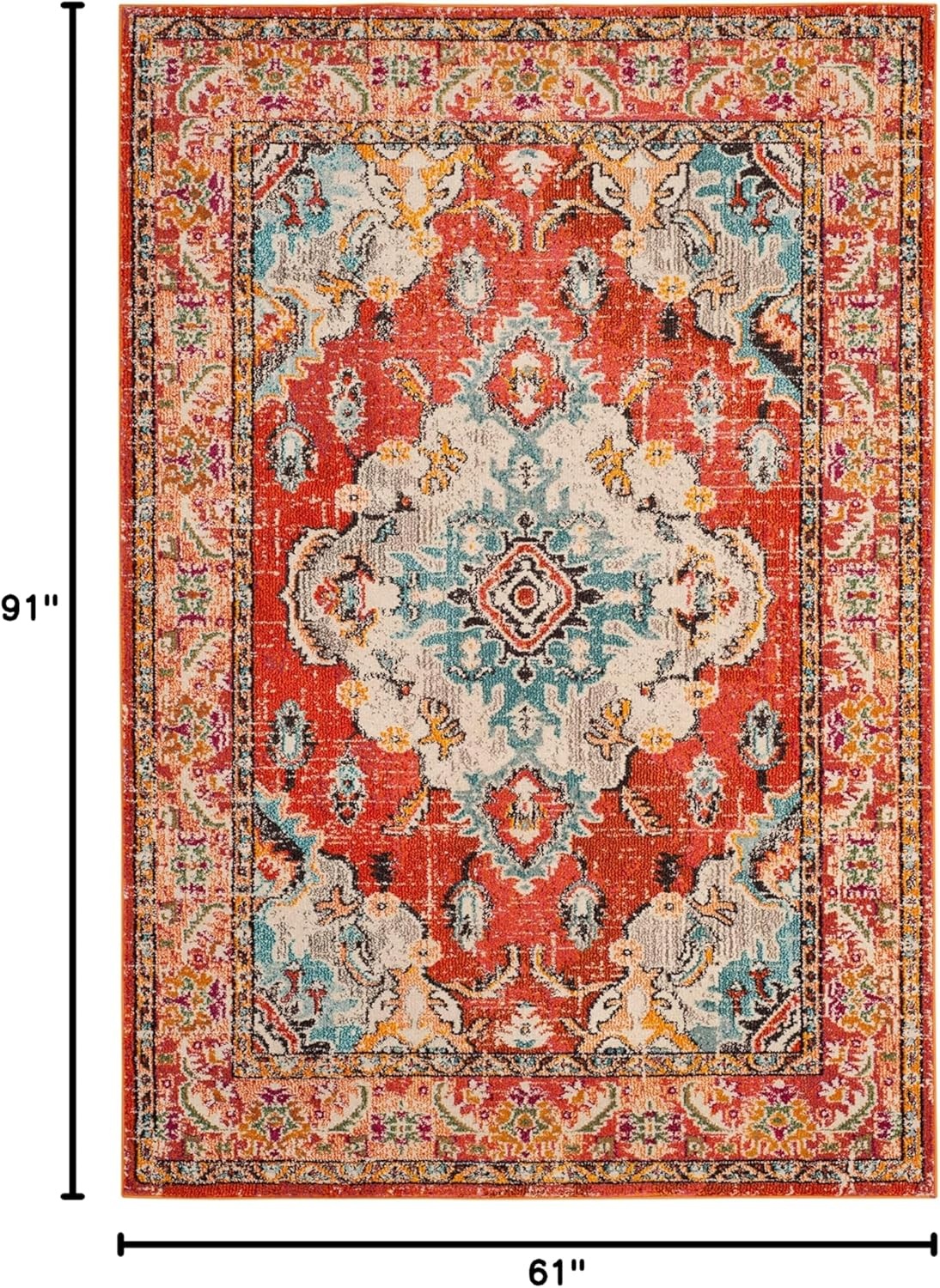 image:imageSAFAVIEH Monaco Collection Area Rug 8 Round Forest Green amp Light Blue NonShedding amp Easy to Clean Distressed Medallion Design Ideal for Living Room Bedroom Dining Space MNC243FOrangeLight Blue