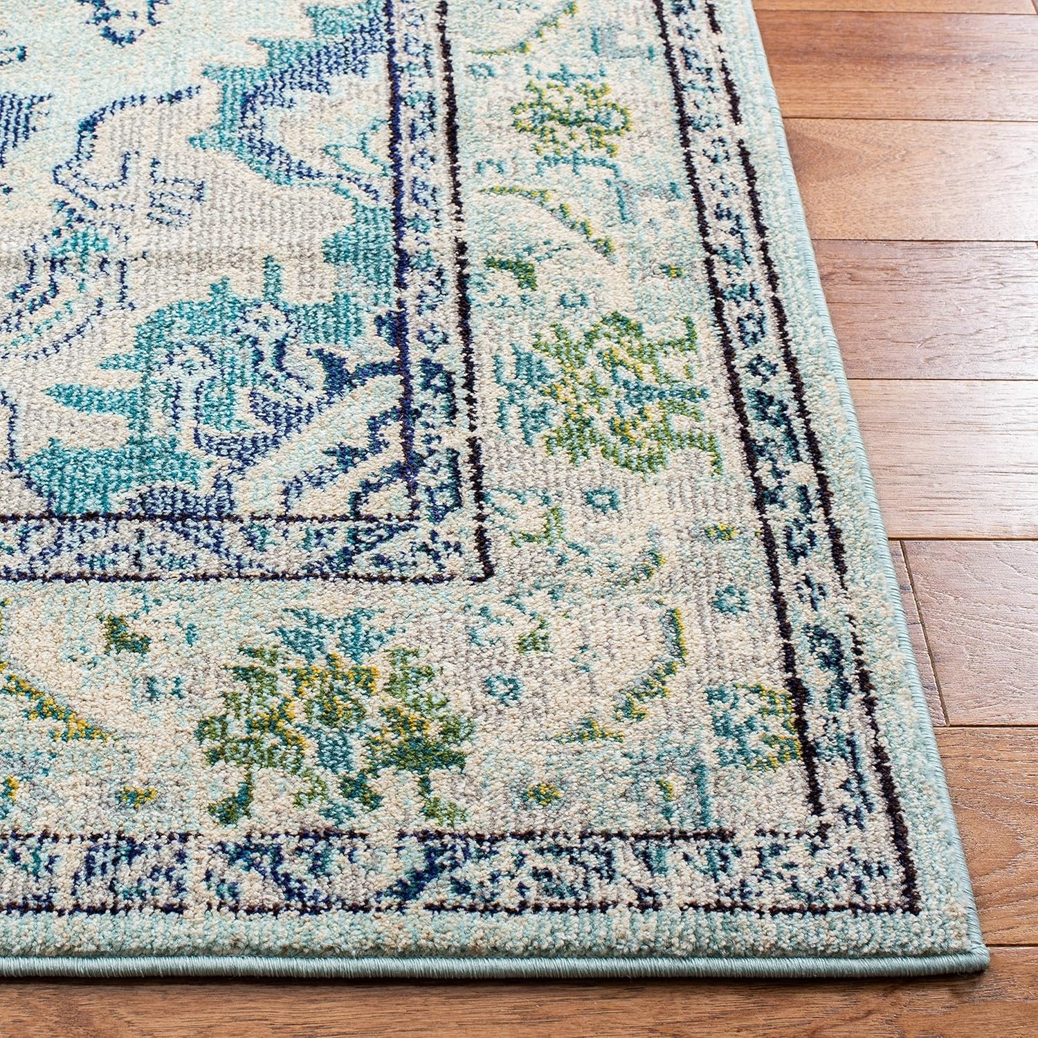 image:imageSAFAVIEH Monaco Collection Area Rug 8 Round Forest Green amp Light Blue NonShedding amp Easy to Clean Distressed Medallion Design Ideal for Living Room Bedroom Dining Space MNC243FLight Blue Ivory