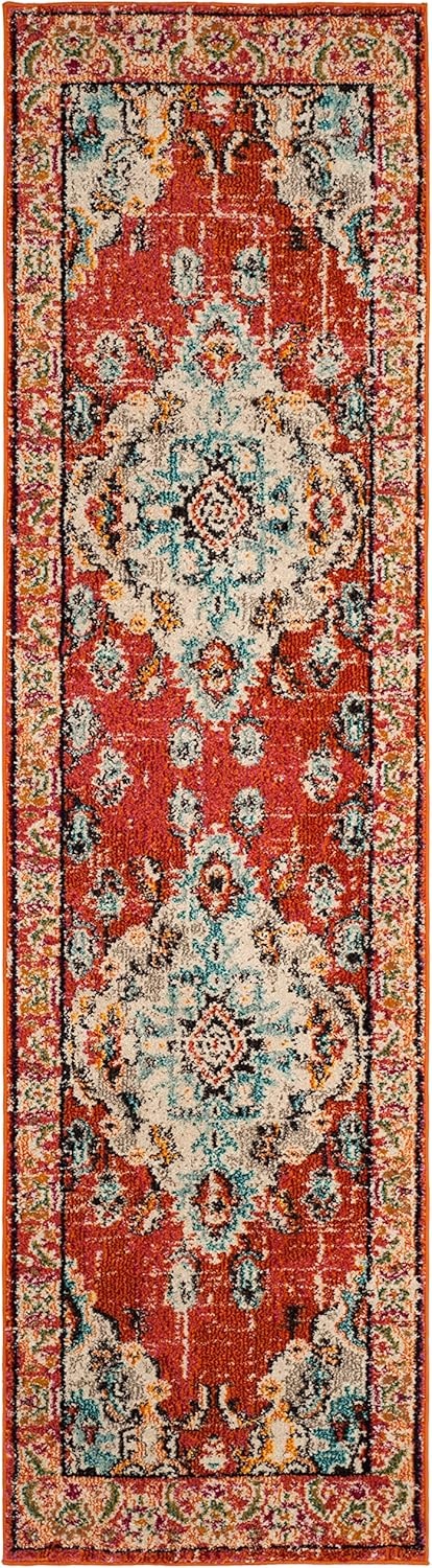 image:imageSAFAVIEH Monaco Collection Area Rug 8 Round Forest Green amp Light Blue NonShedding amp Easy to Clean Distressed Medallion Design Ideal for Living Room Bedroom Dining Space MNC243FOrangeLight Blue