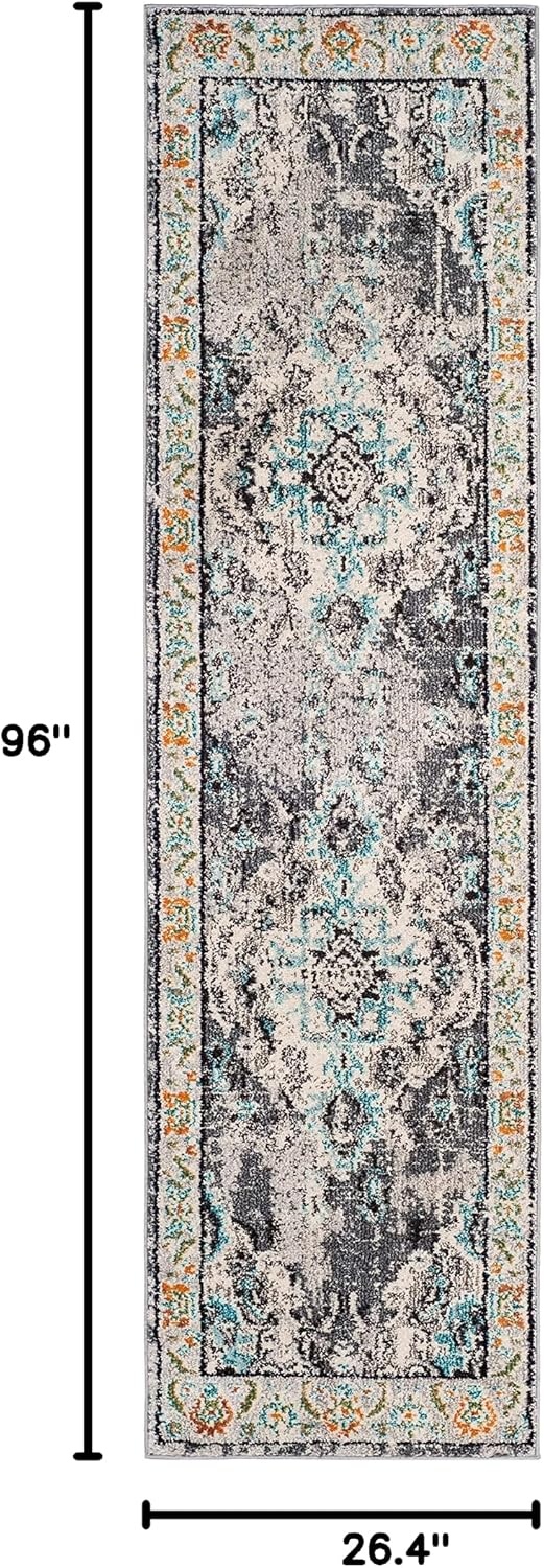 image:imageSAFAVIEH Monaco Collection Area Rug 8 Round Forest Green amp Light Blue NonShedding amp Easy to Clean Distressed Medallion Design Ideal for Living Room Bedroom Dining Space MNC243FGreyLight Blue