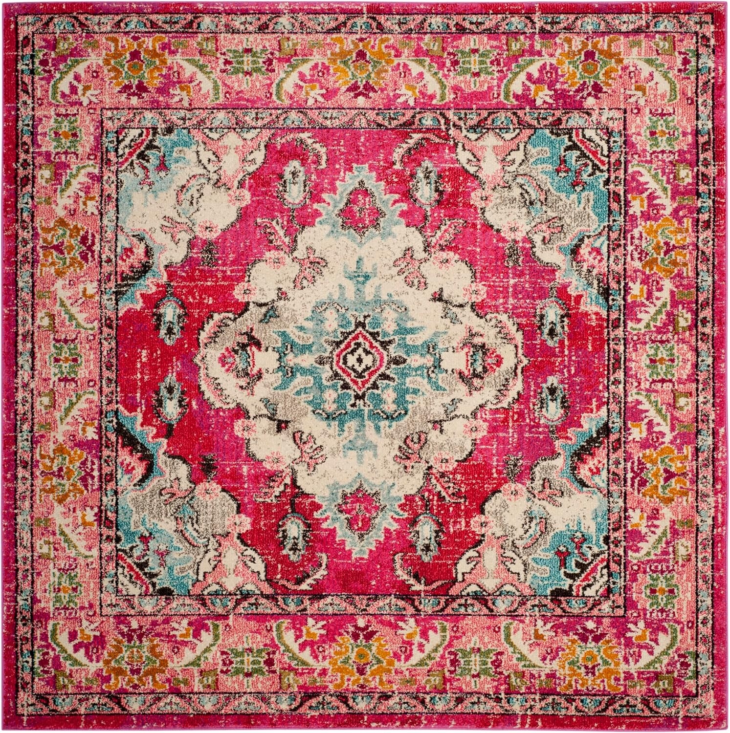 image:imageSAFAVIEH Monaco Collection Area Rug 8 Round Forest Green amp Light Blue NonShedding amp Easy to Clean Distressed Medallion Design Ideal for Living Room Bedroom Dining Space MNC243FPinkMulti