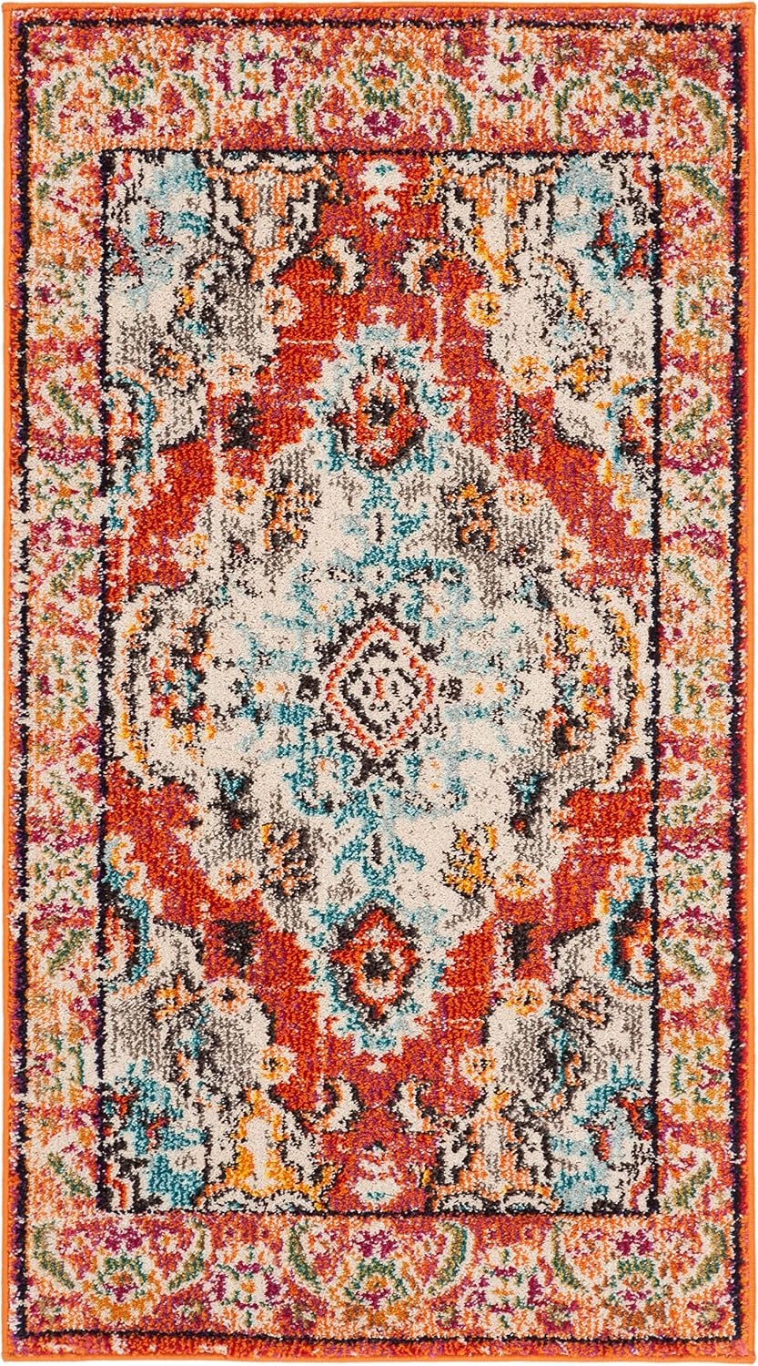 image:imageSAFAVIEH Monaco Collection Area Rug 8 Round Forest Green amp Light Blue NonShedding amp Easy to Clean Distressed Medallion Design Ideal for Living Room Bedroom Dining Space MNC243FOrangeLight Blue