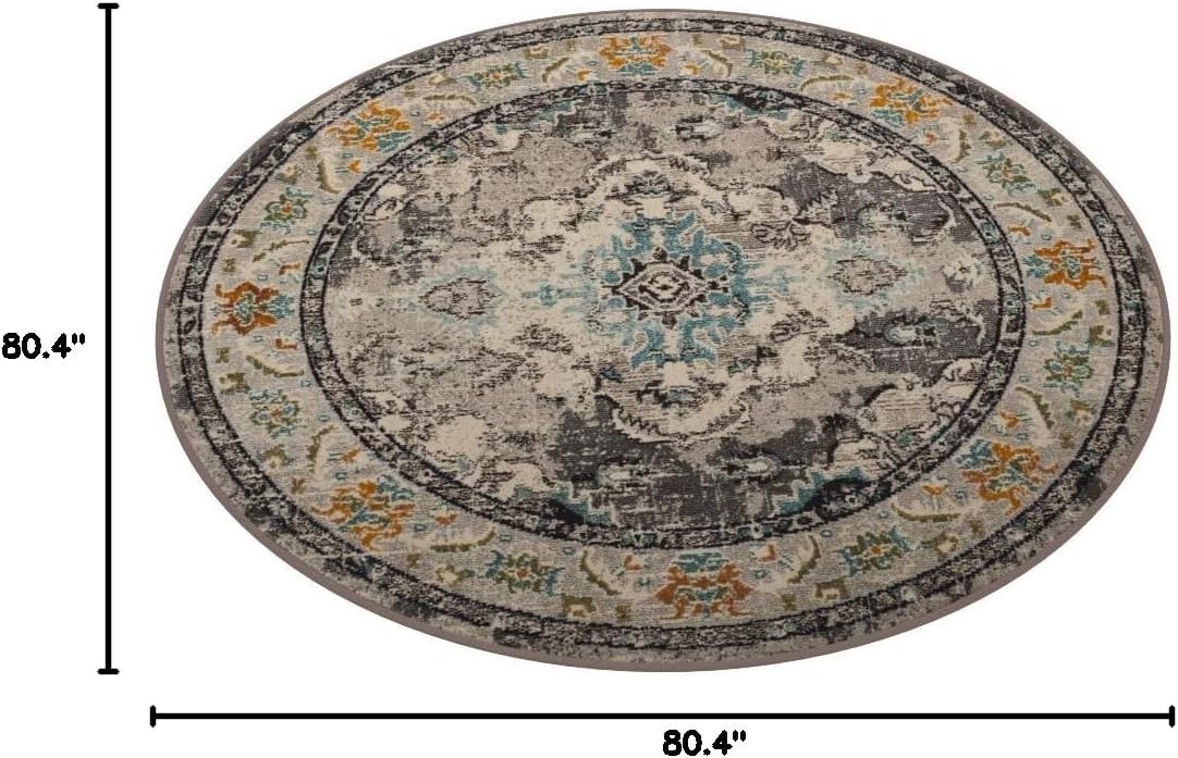 image:imageSAFAVIEH Monaco Collection Area Rug 8 Round Forest Green amp Light Blue NonShedding amp Easy to Clean Distressed Medallion Design Ideal for Living Room Bedroom Dining Space MNC243FGreyLight Blue