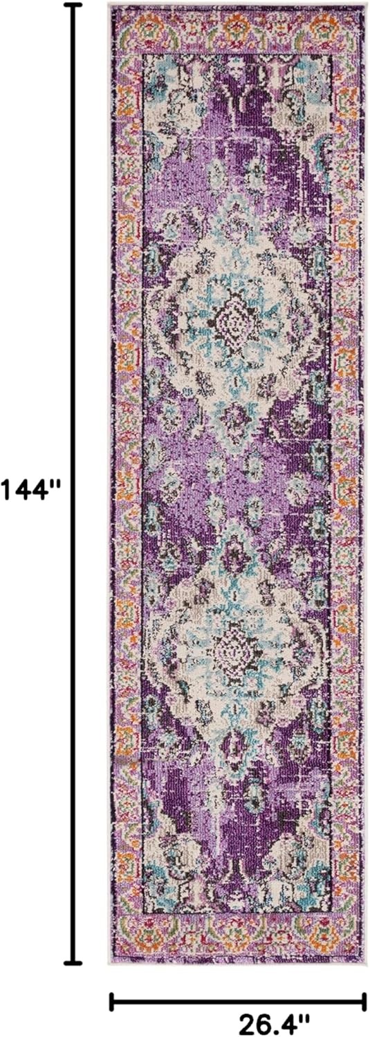 image:imageSAFAVIEH Monaco Collection Area Rug 8 Round Forest Green amp Light Blue NonShedding amp Easy to Clean Distressed Medallion Design Ideal for Living Room Bedroom Dining Space MNC243FVioletLight Blue