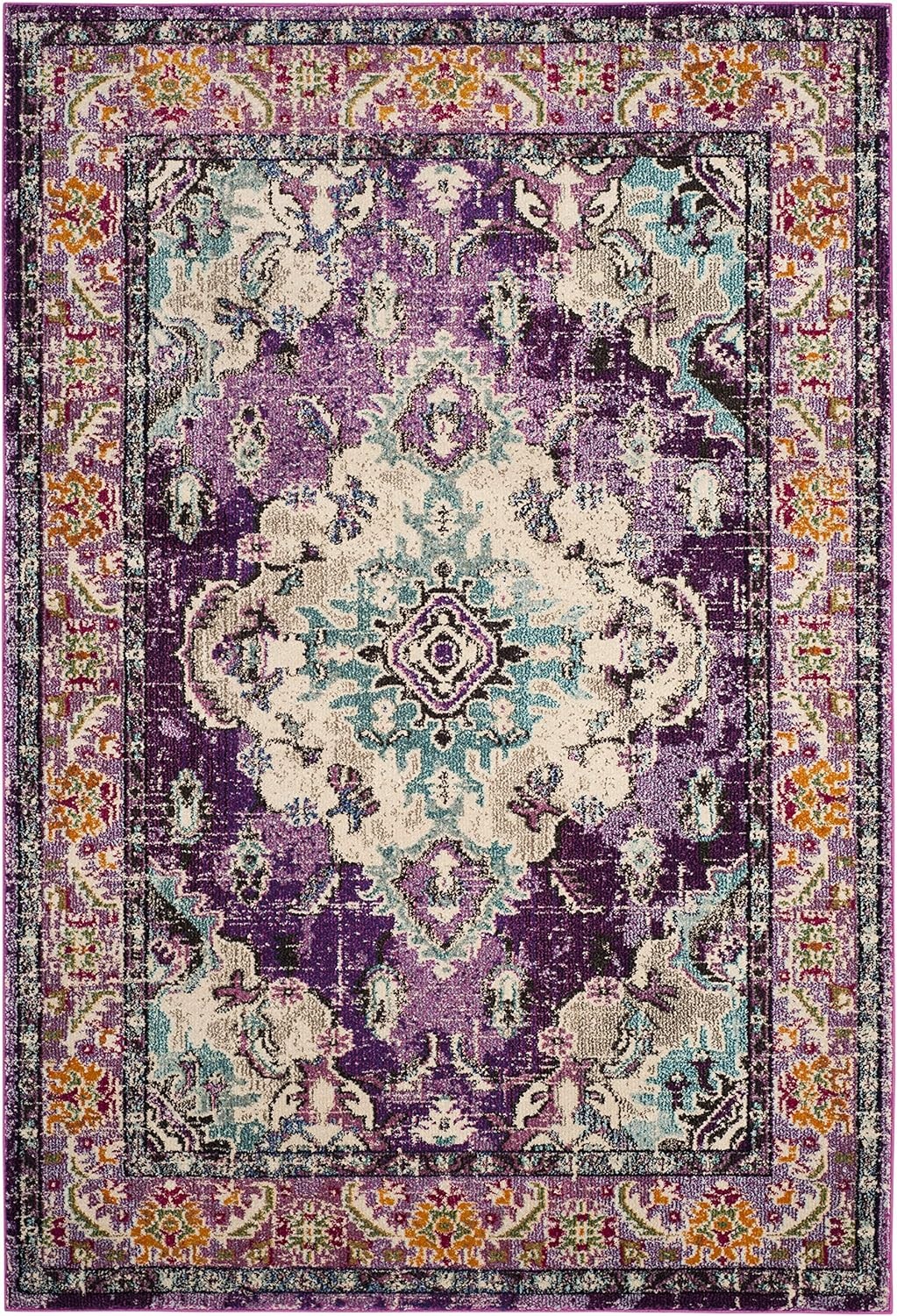 image:imageSAFAVIEH Monaco Collection Area Rug 8 Round Forest Green amp Light Blue NonShedding amp Easy to Clean Distressed Medallion Design Ideal for Living Room Bedroom Dining Space MNC243FVioletLight Blue