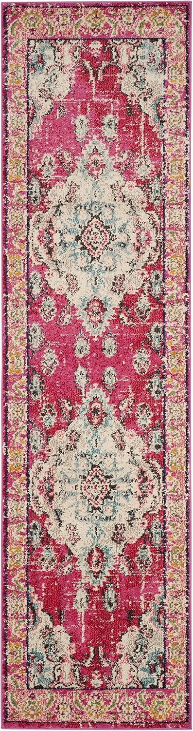 image:imageSAFAVIEH Monaco Collection Area Rug 8 Round Forest Green amp Light Blue NonShedding amp Easy to Clean Distressed Medallion Design Ideal for Living Room Bedroom Dining Space MNC243FPinkMulti