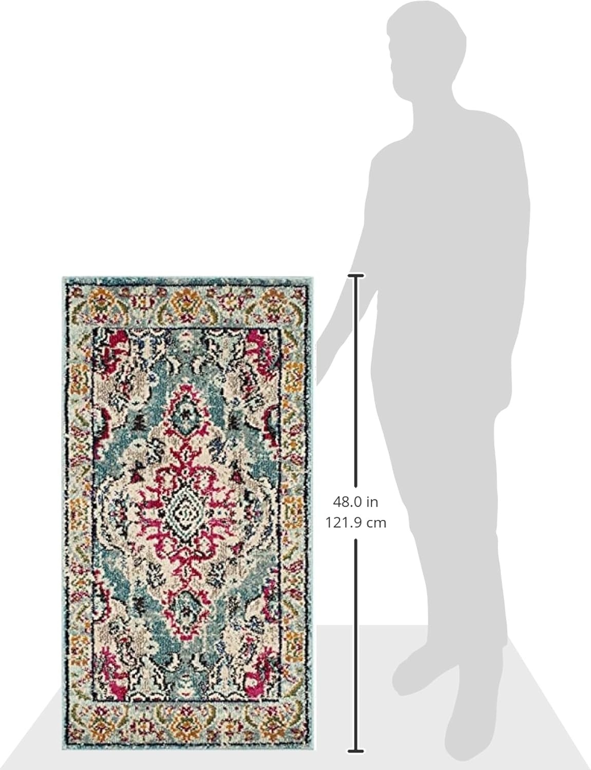 image:imageSAFAVIEH Monaco Collection Area Rug 8 Round Forest Green amp Light Blue NonShedding amp Easy to Clean Distressed Medallion Design Ideal for Living Room Bedroom Dining Space MNC243FLight BlueFuchsia