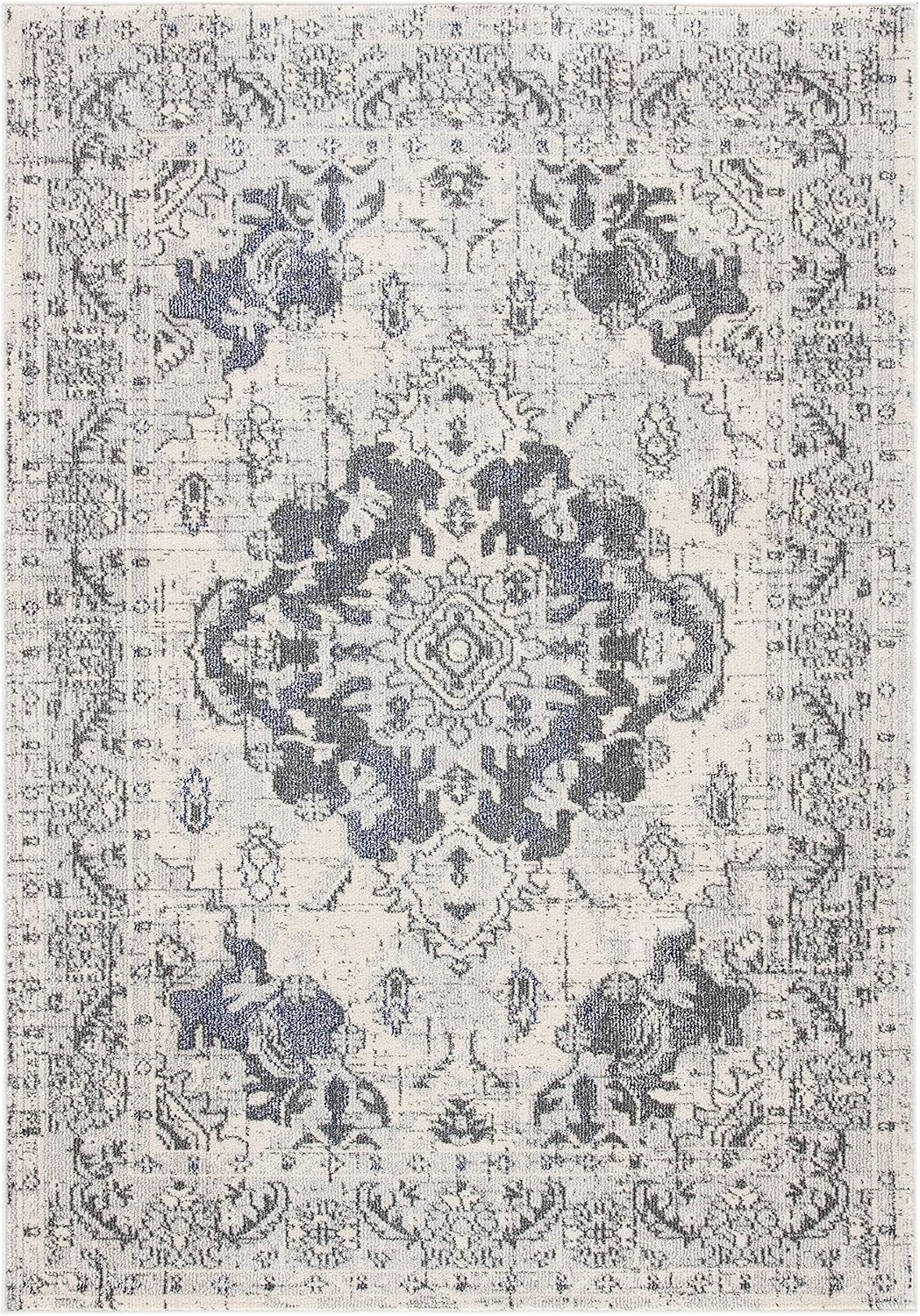 image:imageSAFAVIEH Monaco Collection Area Rug 8 Round Forest Green amp Light Blue NonShedding amp Easy to Clean Distressed Medallion Design Ideal for Living Room Bedroom Dining Space MNC243FIvoryGrey