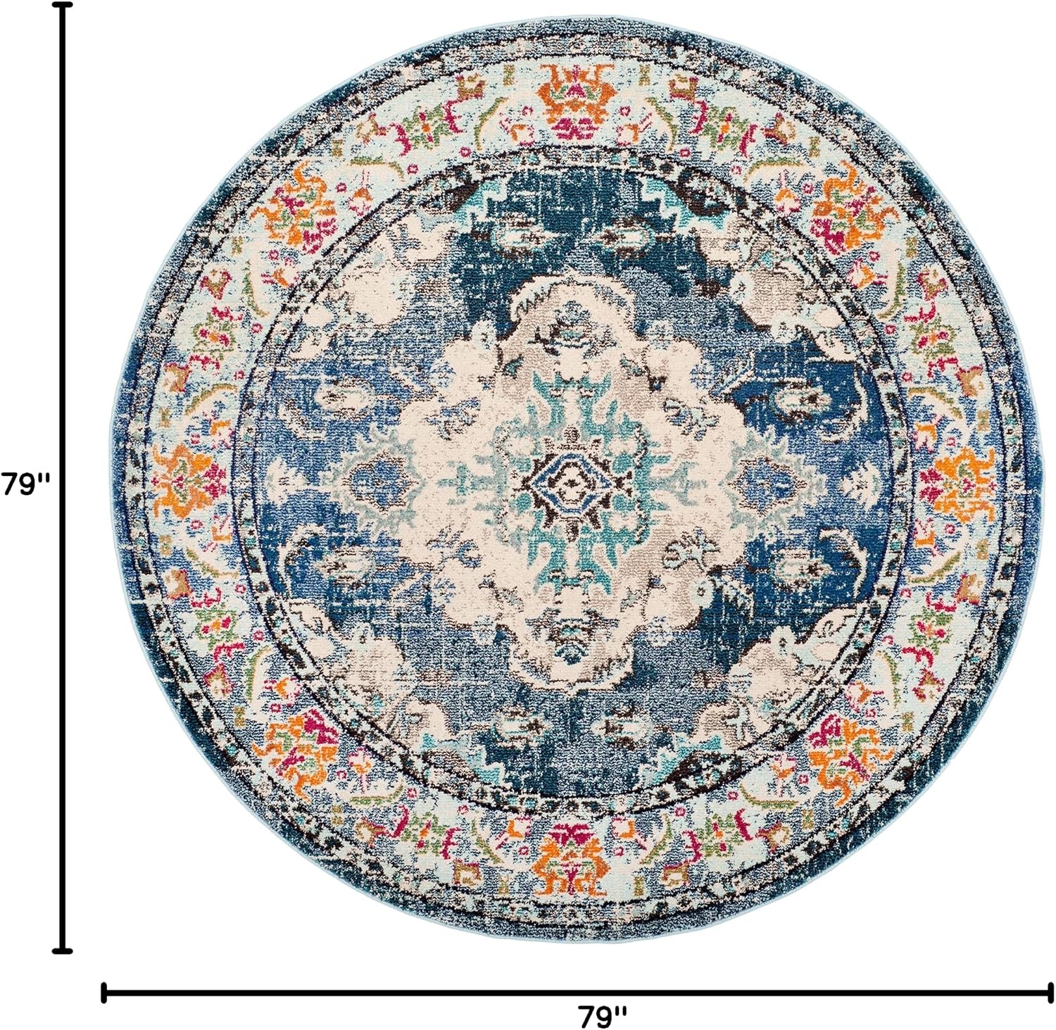 image:imageSAFAVIEH Monaco Collection Area Rug 8 Round Forest Green amp Light Blue NonShedding amp Easy to Clean Distressed Medallion Design Ideal for Living Room Bedroom Dining Space MNC243FNavyLight Blue