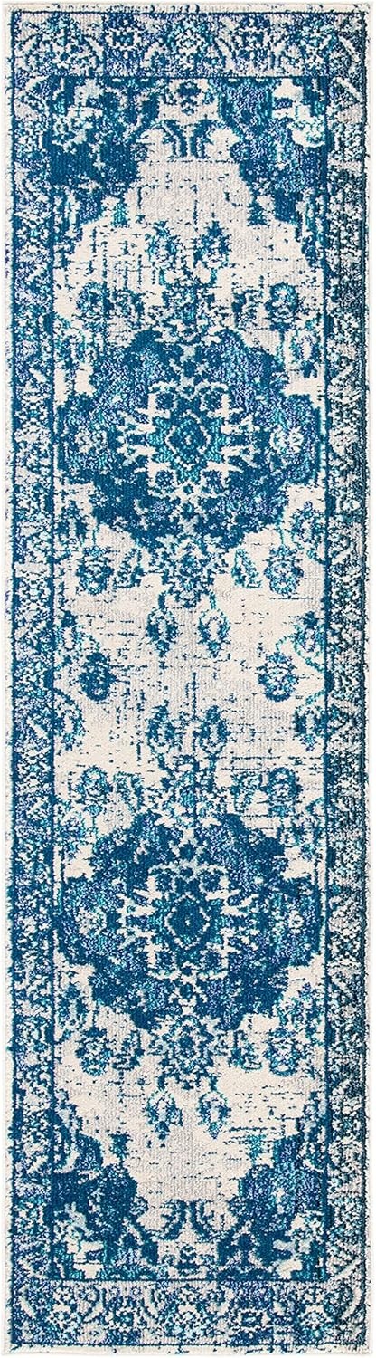 image:imageSAFAVIEH Monaco Collection Area Rug 8 Round Forest Green amp Light Blue NonShedding amp Easy to Clean Distressed Medallion Design Ideal for Living Room Bedroom Dining Space MNC243FIvoryBlue