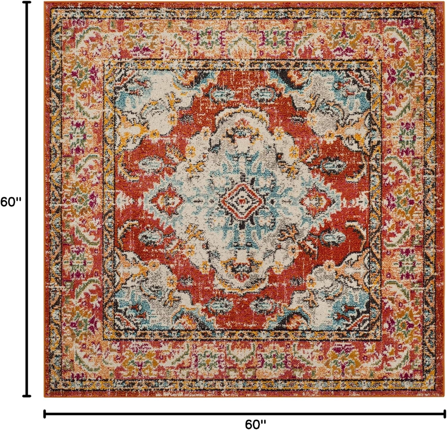 image:imageSAFAVIEH Monaco Collection Area Rug 8 Round Forest Green amp Light Blue NonShedding amp Easy to Clean Distressed Medallion Design Ideal for Living Room Bedroom Dining Space MNC243FOrangeLight Blue
