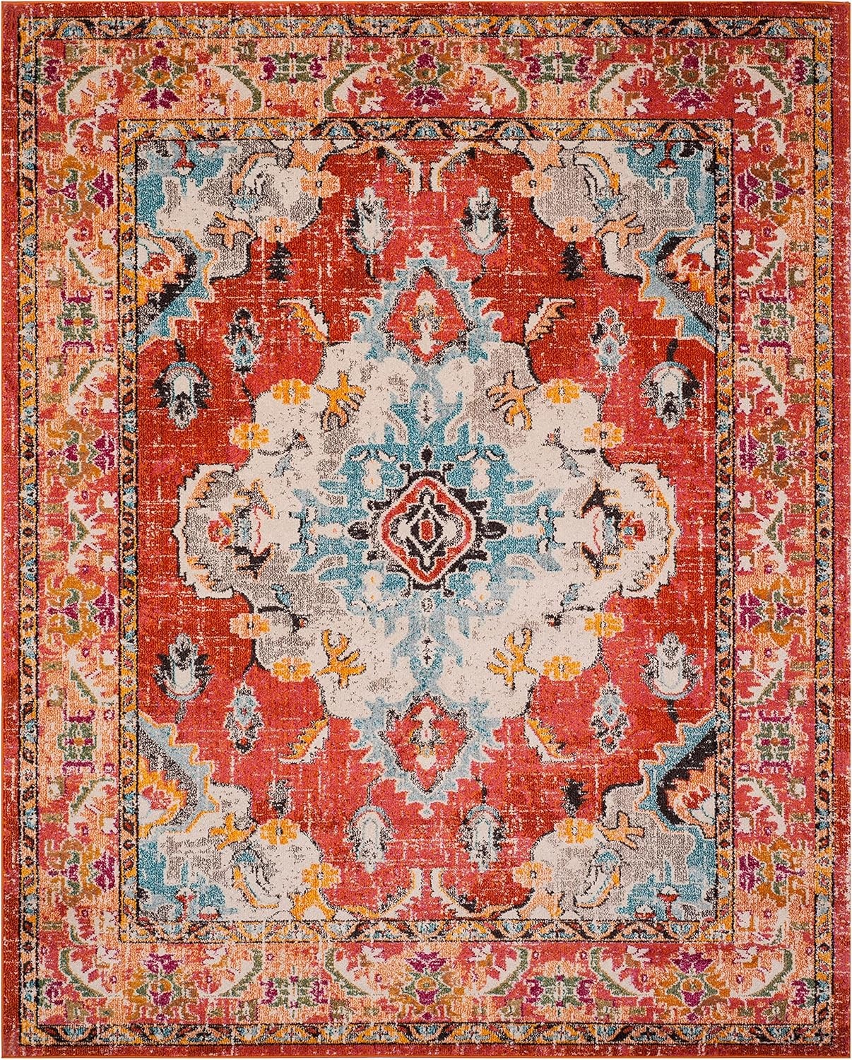 image:imageSAFAVIEH Monaco Collection Area Rug 8 Round Forest Green amp Light Blue NonShedding amp Easy to Clean Distressed Medallion Design Ideal for Living Room Bedroom Dining Space MNC243FOrangeLight Blue