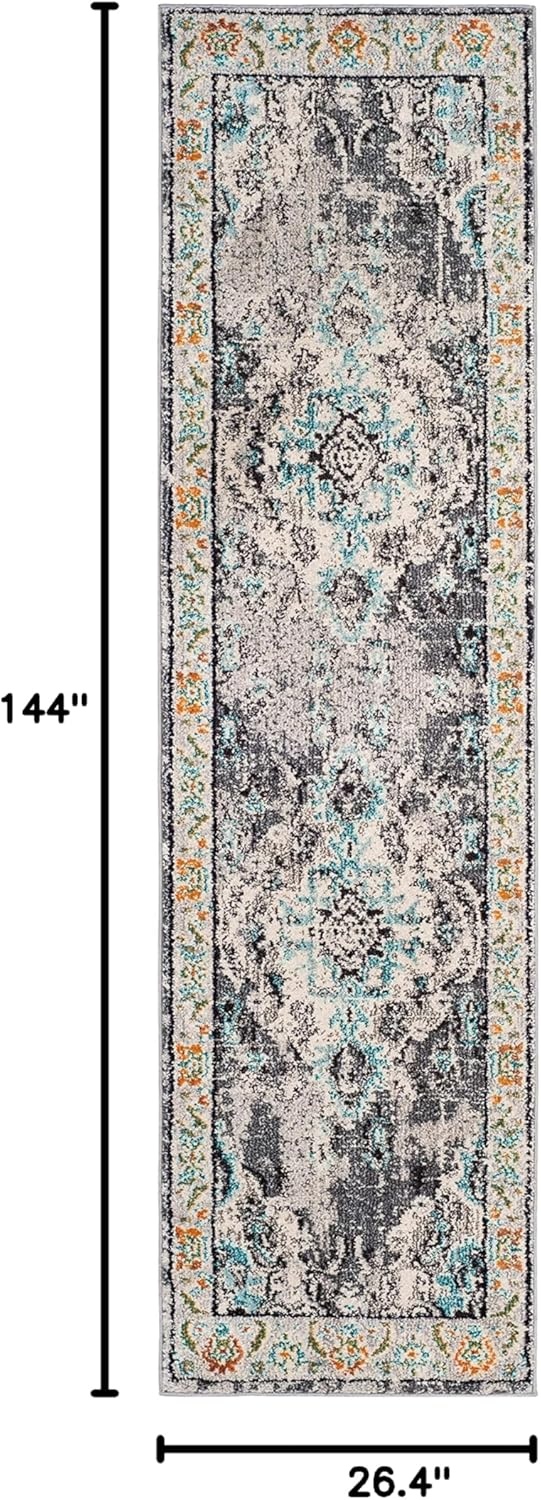 image:imageSAFAVIEH Monaco Collection Area Rug 8 Round Forest Green amp Light Blue NonShedding amp Easy to Clean Distressed Medallion Design Ideal for Living Room Bedroom Dining Space MNC243FGreyLight Blue