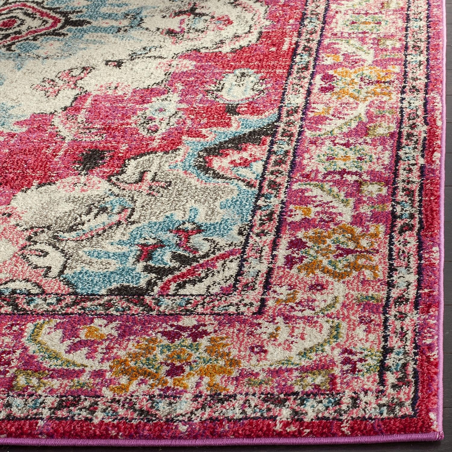 image:imageSAFAVIEH Monaco Collection Area Rug 8 Round Forest Green amp Light Blue NonShedding amp Easy to Clean Distressed Medallion Design Ideal for Living Room Bedroom Dining Space MNC243FPinkMulti