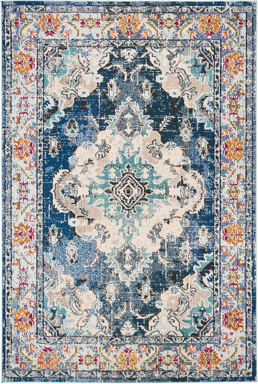 image:imageSAFAVIEH Monaco Collection Area Rug 8 Round Forest Green amp Light Blue NonShedding amp Easy to Clean Distressed Medallion Design Ideal for Living Room Bedroom Dining Space MNC243FNavyLight Blue