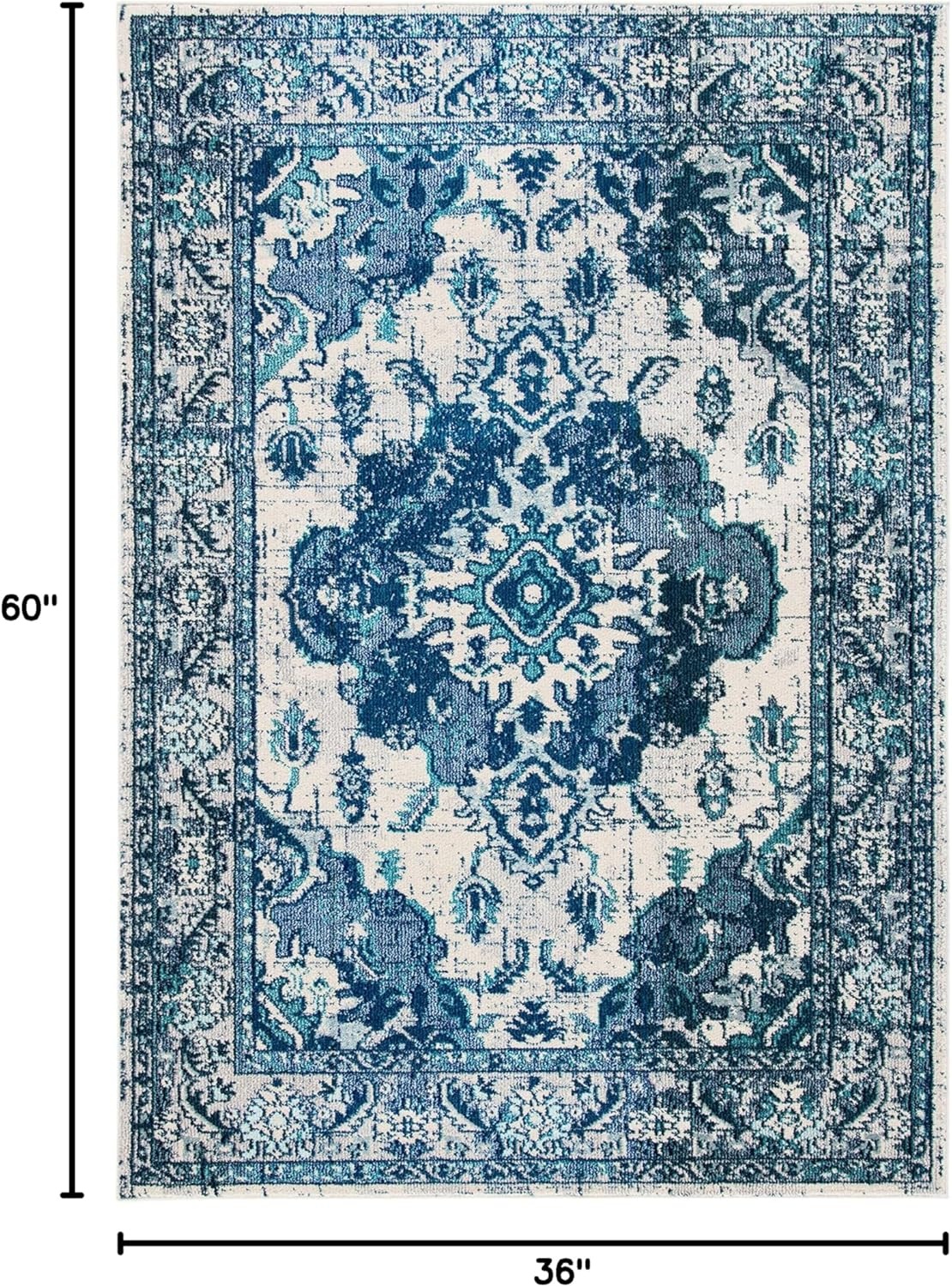 image:imageSAFAVIEH Monaco Collection Area Rug 8 Round Forest Green amp Light Blue NonShedding amp Easy to Clean Distressed Medallion Design Ideal for Living Room Bedroom Dining Space MNC243FIvoryBlue