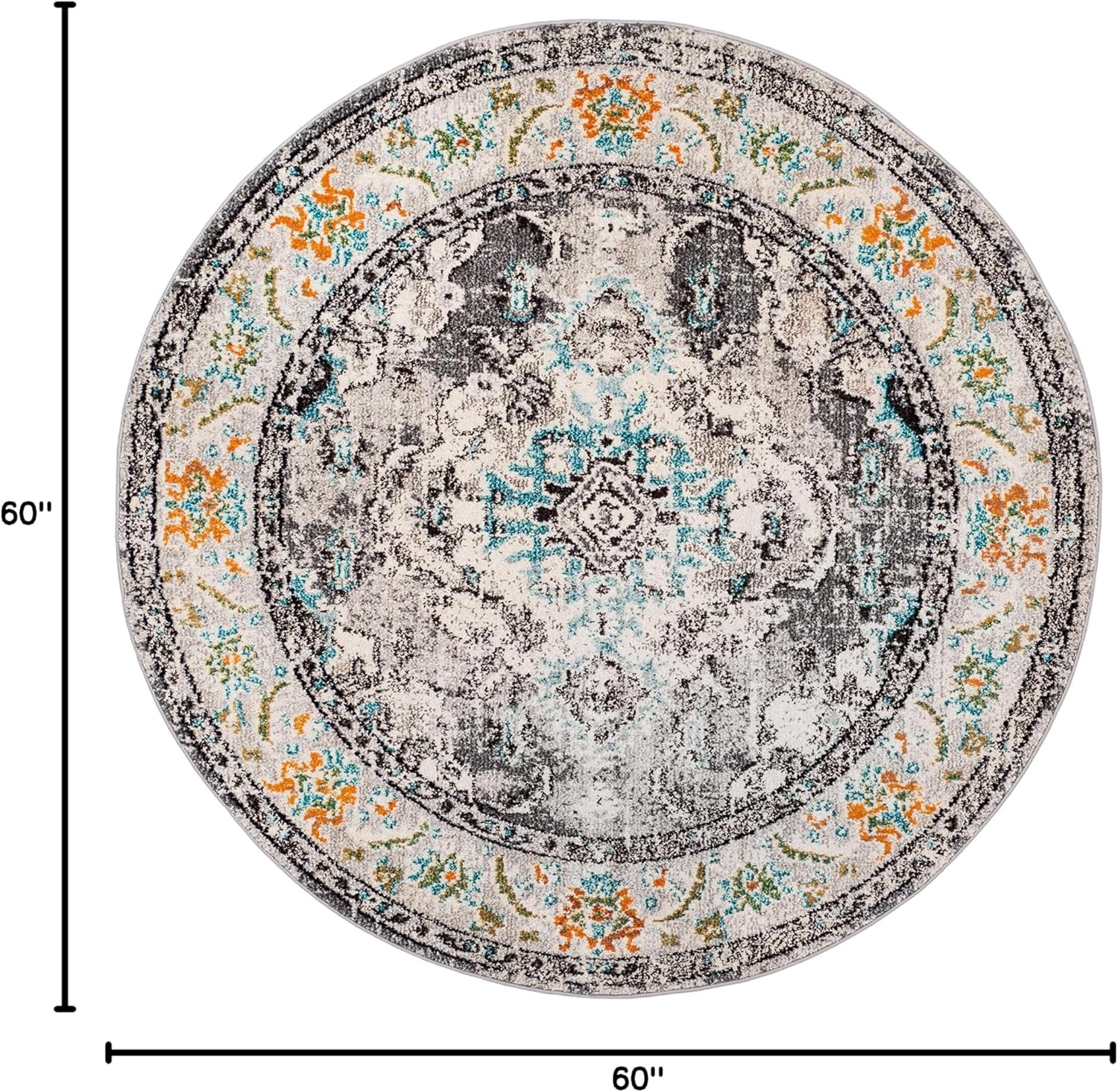 image:imageSAFAVIEH Monaco Collection Area Rug 8 Round Forest Green amp Light Blue NonShedding amp Easy to Clean Distressed Medallion Design Ideal for Living Room Bedroom Dining Space MNC243FGreyLight Blue