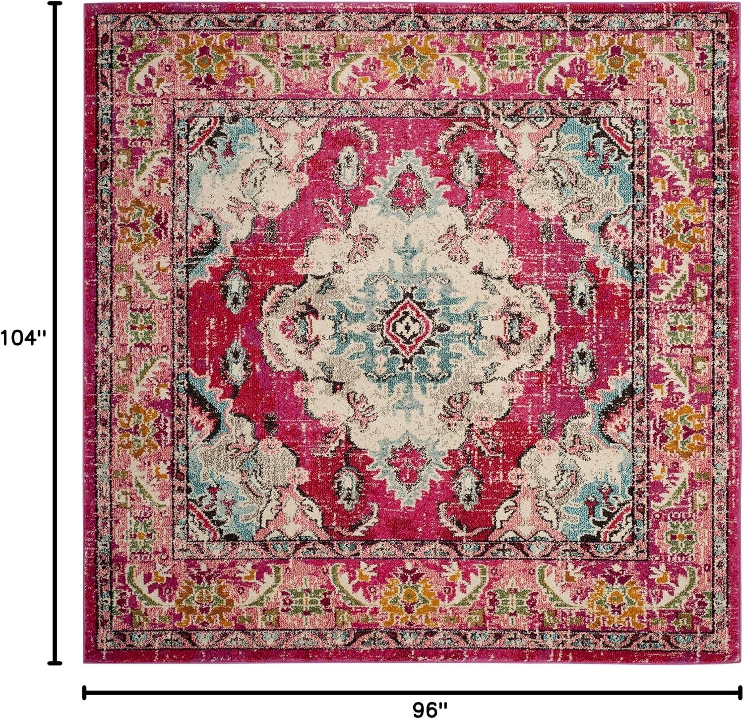 image:imageSAFAVIEH Monaco Collection Area Rug 8 Round Forest Green amp Light Blue NonShedding amp Easy to Clean Distressed Medallion Design Ideal for Living Room Bedroom Dining Space MNC243FPinkMulti