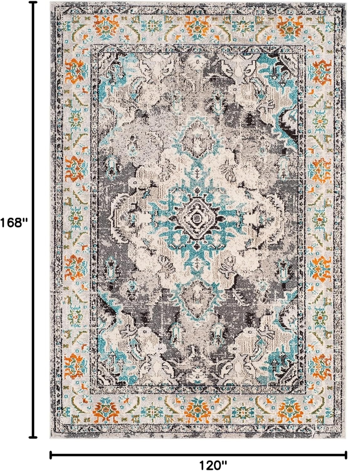 image:imageSAFAVIEH Monaco Collection Area Rug 8 Round Forest Green amp Light Blue NonShedding amp Easy to Clean Distressed Medallion Design Ideal for Living Room Bedroom Dining Space MNC243FGreyLight Blue