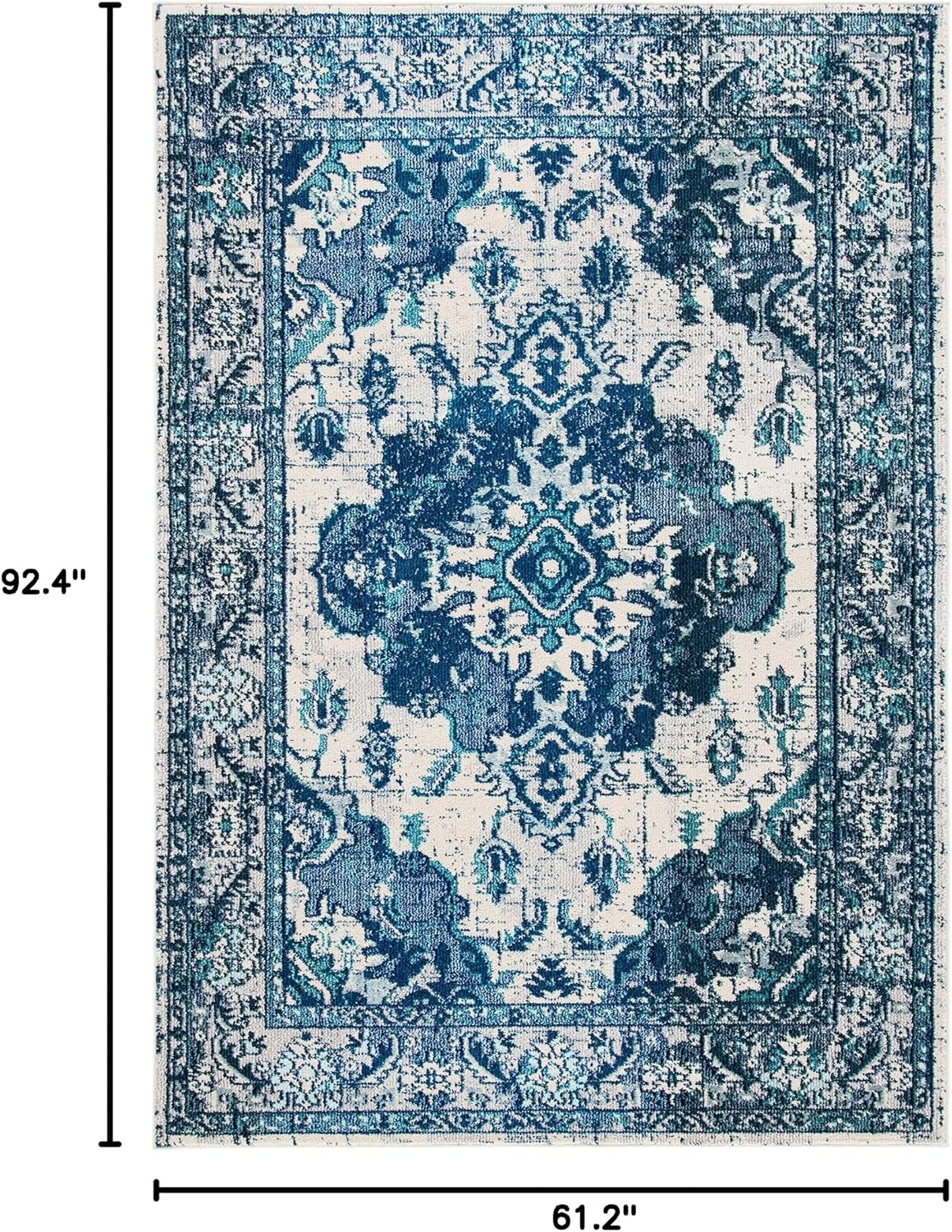 image:imageSAFAVIEH Monaco Collection Area Rug 8 Round Forest Green amp Light Blue NonShedding amp Easy to Clean Distressed Medallion Design Ideal for Living Room Bedroom Dining Space MNC243FIvoryBlue