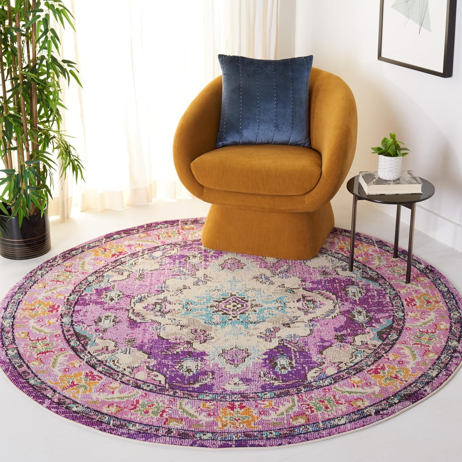 image:imageSAFAVIEH Monaco Collection Area Rug 8 Round Forest Green amp Light Blue NonShedding amp Easy to Clean Distressed Medallion Design Ideal for Living Room Bedroom Dining Space MNC243FVioletLight Blue