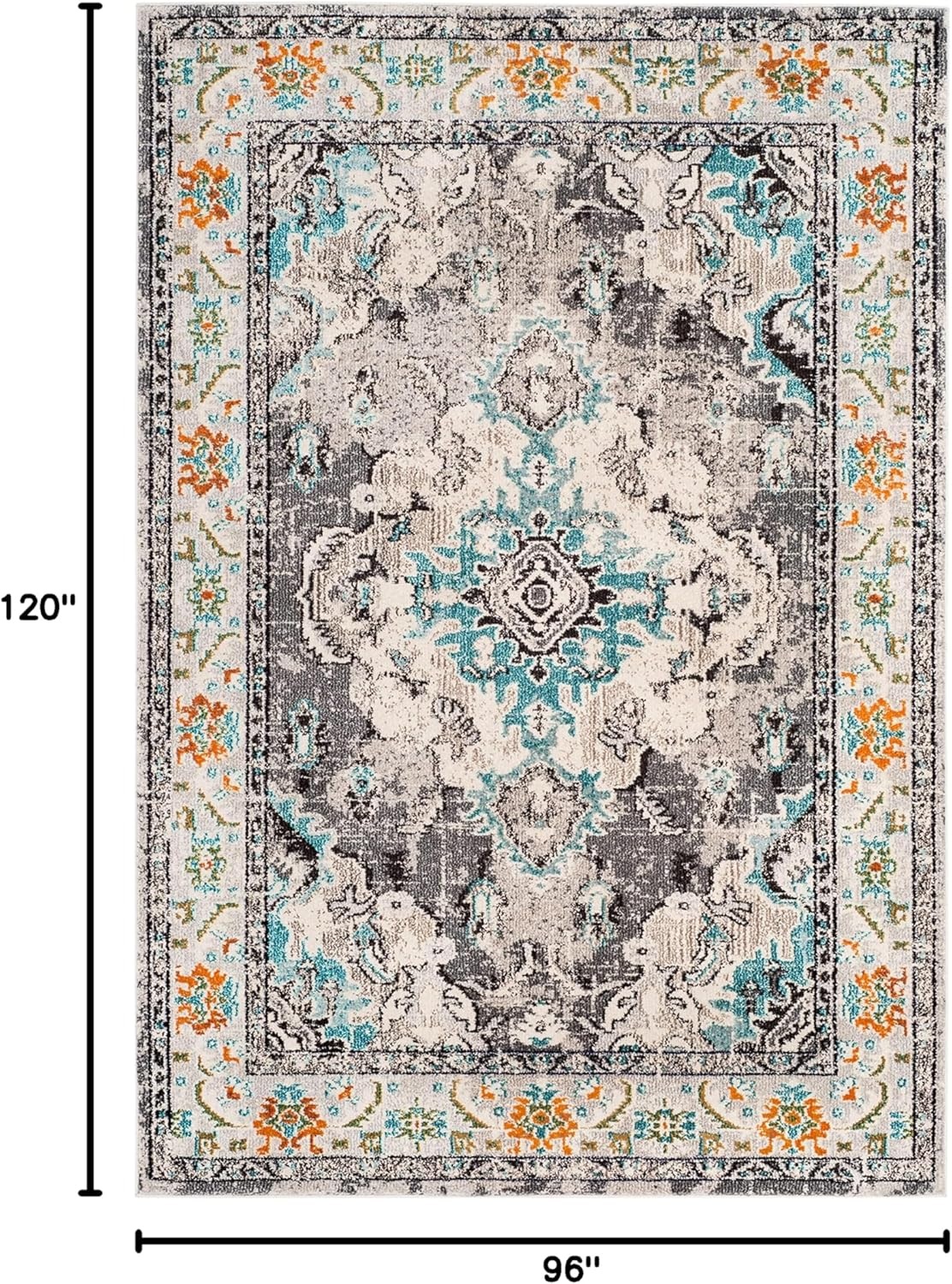 image:imageSAFAVIEH Monaco Collection Area Rug 8 Round Forest Green amp Light Blue NonShedding amp Easy to Clean Distressed Medallion Design Ideal for Living Room Bedroom Dining Space MNC243FGreyLight Blue