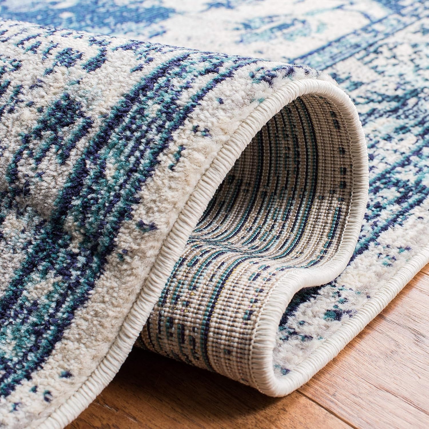 image:imageSAFAVIEH Monaco Collection Area Rug 8 Round Forest Green amp Light Blue NonShedding amp Easy to Clean Distressed Medallion Design Ideal for Living Room Bedroom Dining Space MNC243FIvoryBlue