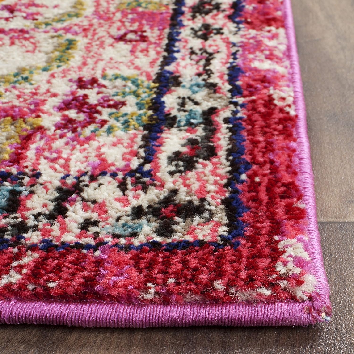 image:imageSAFAVIEH Monaco Collection Area Rug 8 Round Forest Green amp Light Blue NonShedding amp Easy to Clean Distressed Medallion Design Ideal for Living Room Bedroom Dining Space MNC243FPinkMulti
