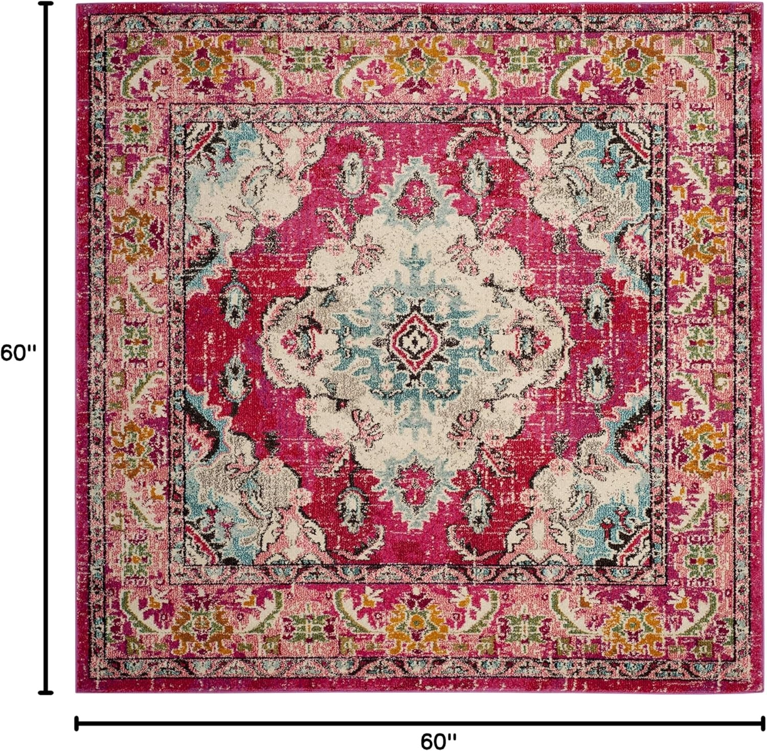 image:imageSAFAVIEH Monaco Collection Area Rug 8 Round Forest Green amp Light Blue NonShedding amp Easy to Clean Distressed Medallion Design Ideal for Living Room Bedroom Dining Space MNC243FPinkMulti