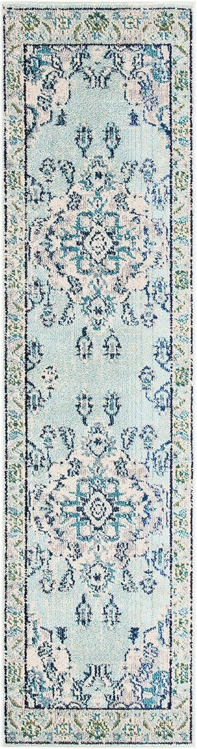 image:imageSAFAVIEH Monaco Collection Area Rug 8 Round Forest Green amp Light Blue NonShedding amp Easy to Clean Distressed Medallion Design Ideal for Living Room Bedroom Dining Space MNC243FLight Blue Ivory