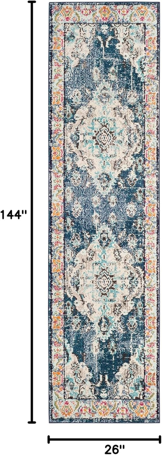 image:imageSAFAVIEH Monaco Collection Area Rug 8 Round Forest Green amp Light Blue NonShedding amp Easy to Clean Distressed Medallion Design Ideal for Living Room Bedroom Dining Space MNC243FNavyLight Blue