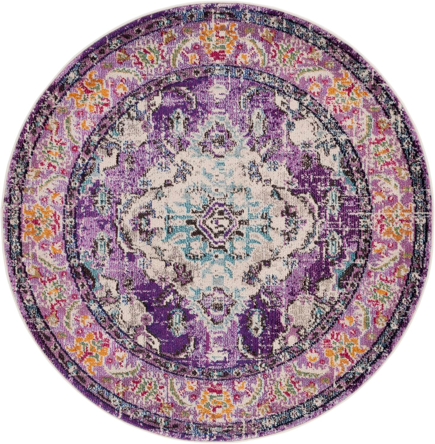 image:imageSAFAVIEH Monaco Collection Area Rug 8 Round Forest Green amp Light Blue NonShedding amp Easy to Clean Distressed Medallion Design Ideal for Living Room Bedroom Dining Space MNC243FVioletLight Blue