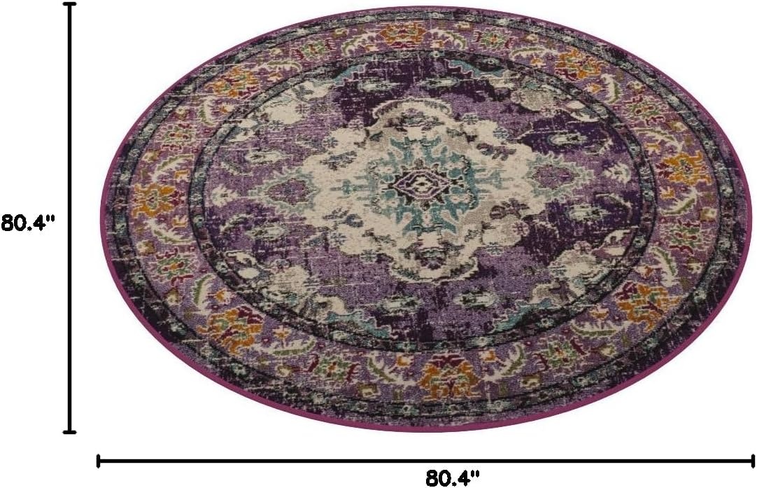 image:imageSAFAVIEH Monaco Collection Area Rug 8 Round Forest Green amp Light Blue NonShedding amp Easy to Clean Distressed Medallion Design Ideal for Living Room Bedroom Dining Space MNC243FVioletLight Blue