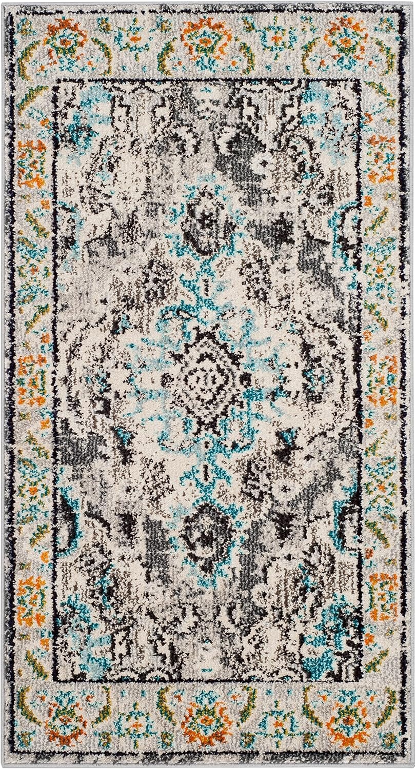image:imageSAFAVIEH Monaco Collection Area Rug 8 Round Forest Green amp Light Blue NonShedding amp Easy to Clean Distressed Medallion Design Ideal for Living Room Bedroom Dining Space MNC243FGreyLight Blue