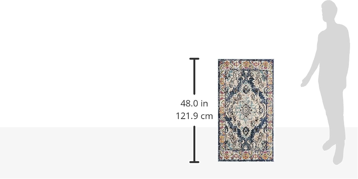 image:imageSAFAVIEH Monaco Collection Area Rug 8 Round Forest Green amp Light Blue NonShedding amp Easy to Clean Distressed Medallion Design Ideal for Living Room Bedroom Dining Space MNC243FNavyLight Blue
