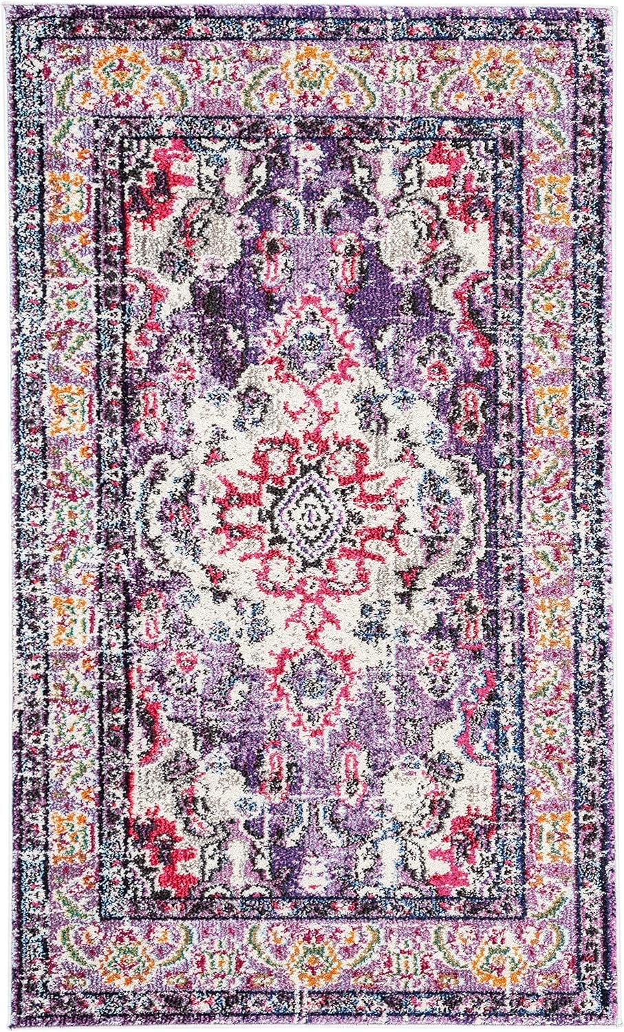 image:imageSAFAVIEH Monaco Collection Area Rug 8 Round Forest Green amp Light Blue NonShedding amp Easy to Clean Distressed Medallion Design Ideal for Living Room Bedroom Dining Space MNC243FVioletFuchsia
